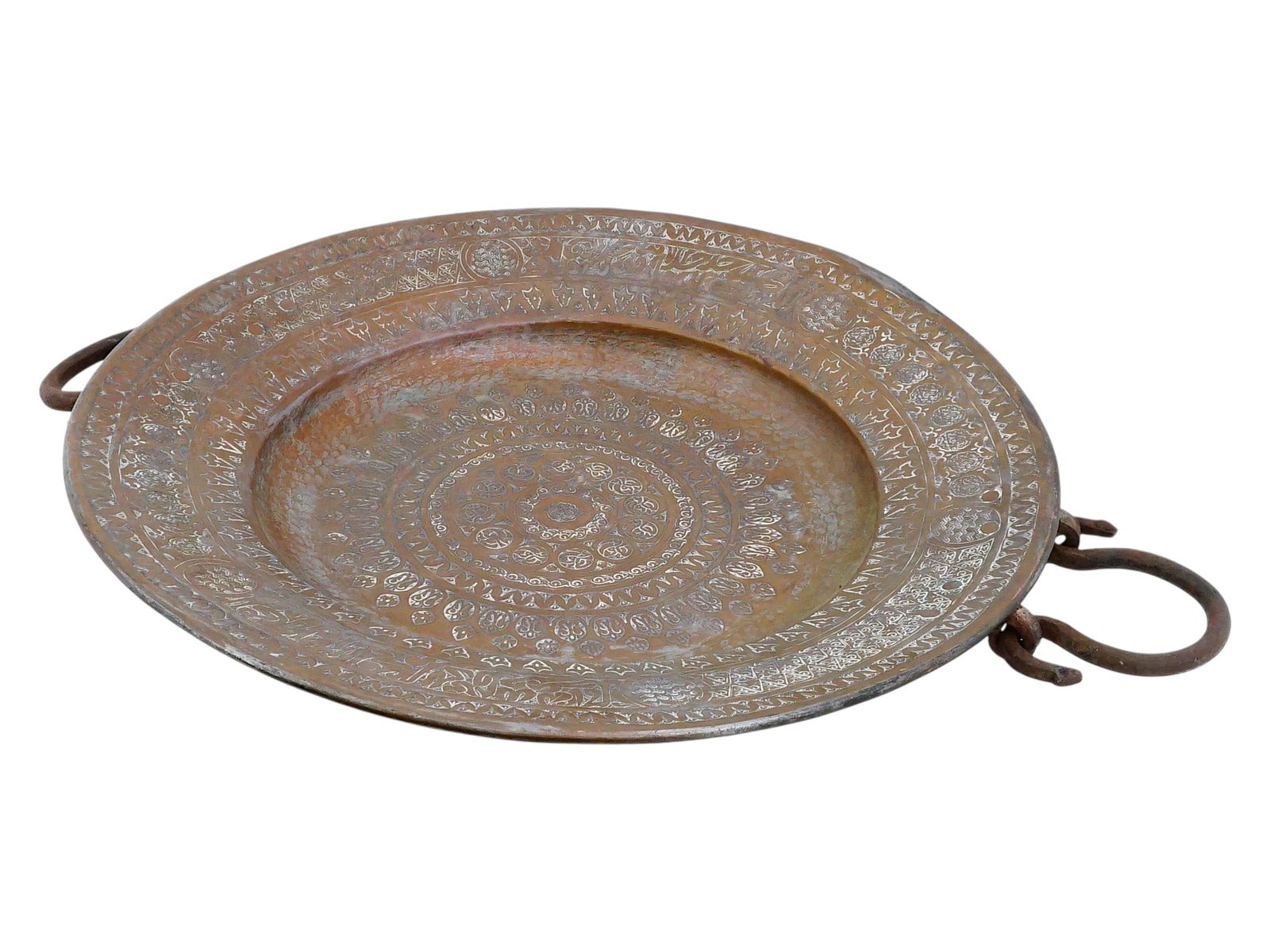 LARGE ANTIQUE ISLAMIC ENGRAVED BRASS PLATE (1 of 4)