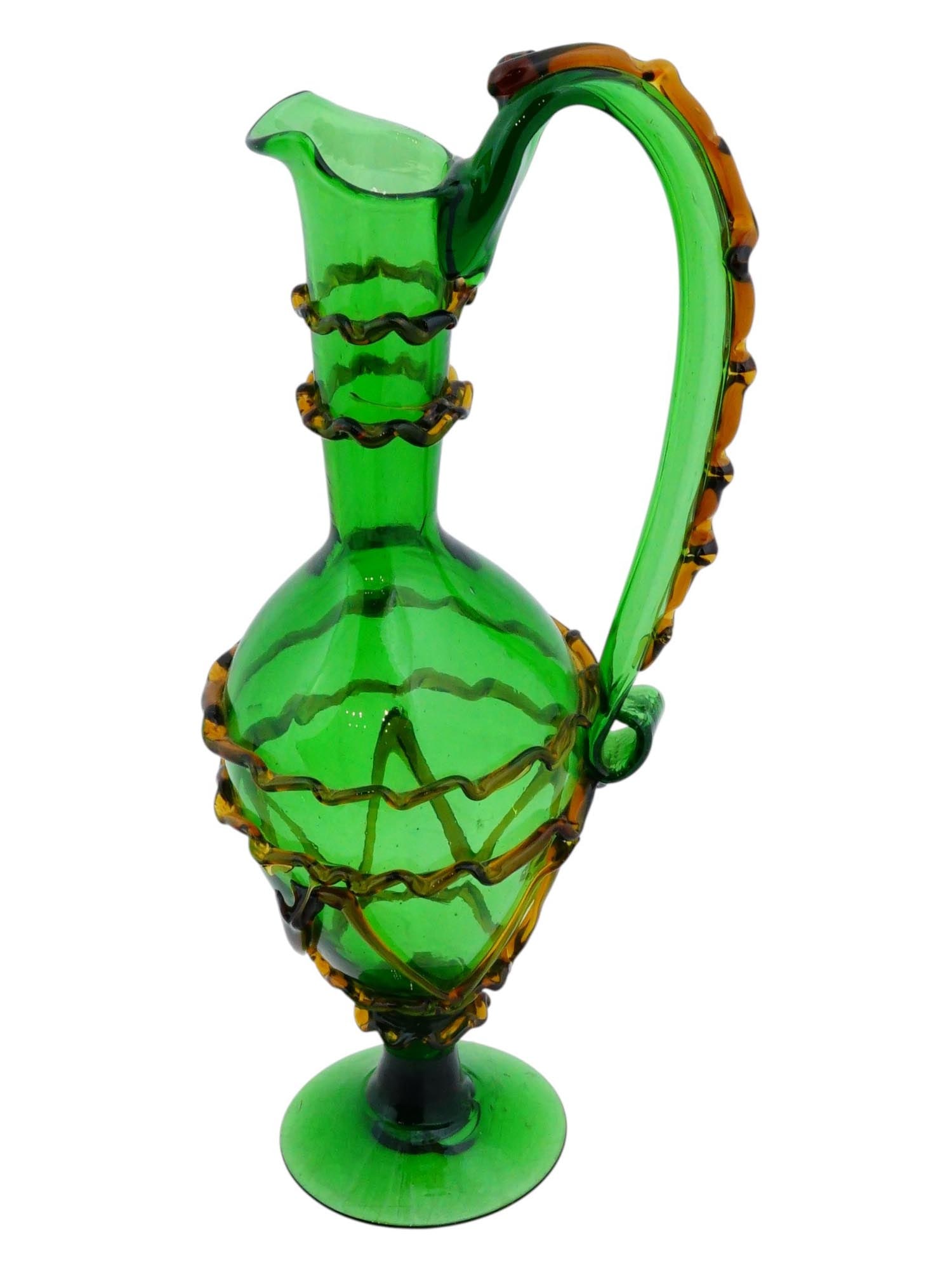 VINTAGE ISLAMIC GREEN GLASS HANDLED JUG (1 of 8)