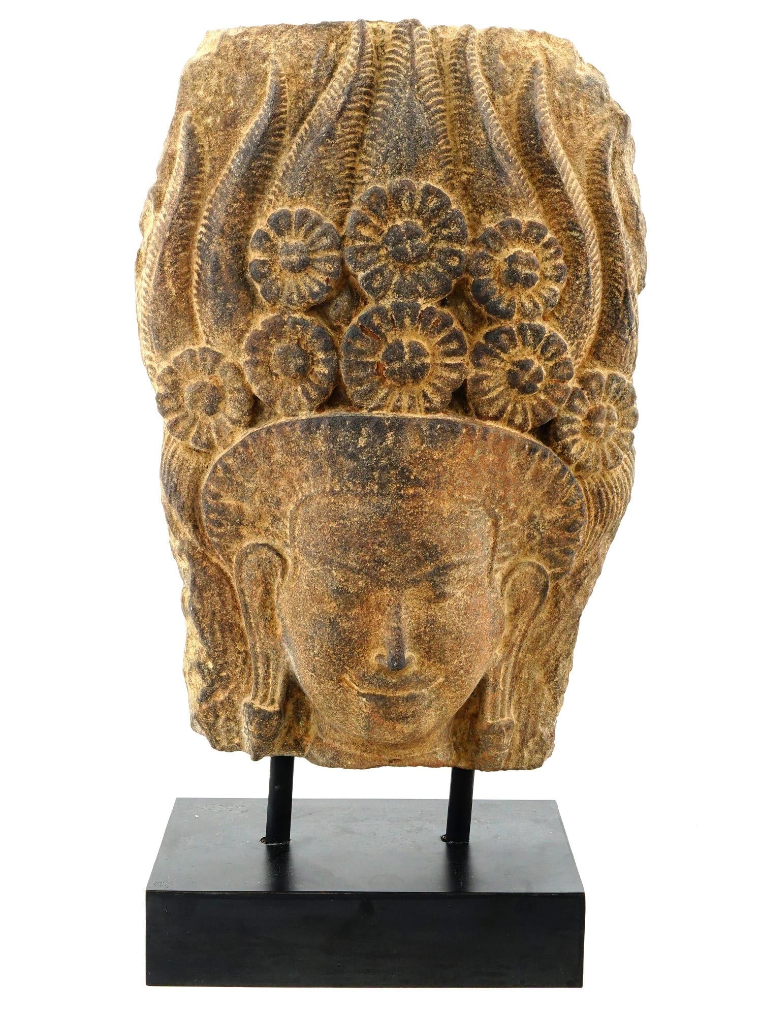 ANCIENT 12TH C SANDSTONE HEAD OF APSARA SCULPTURE W COA (1 of 7)