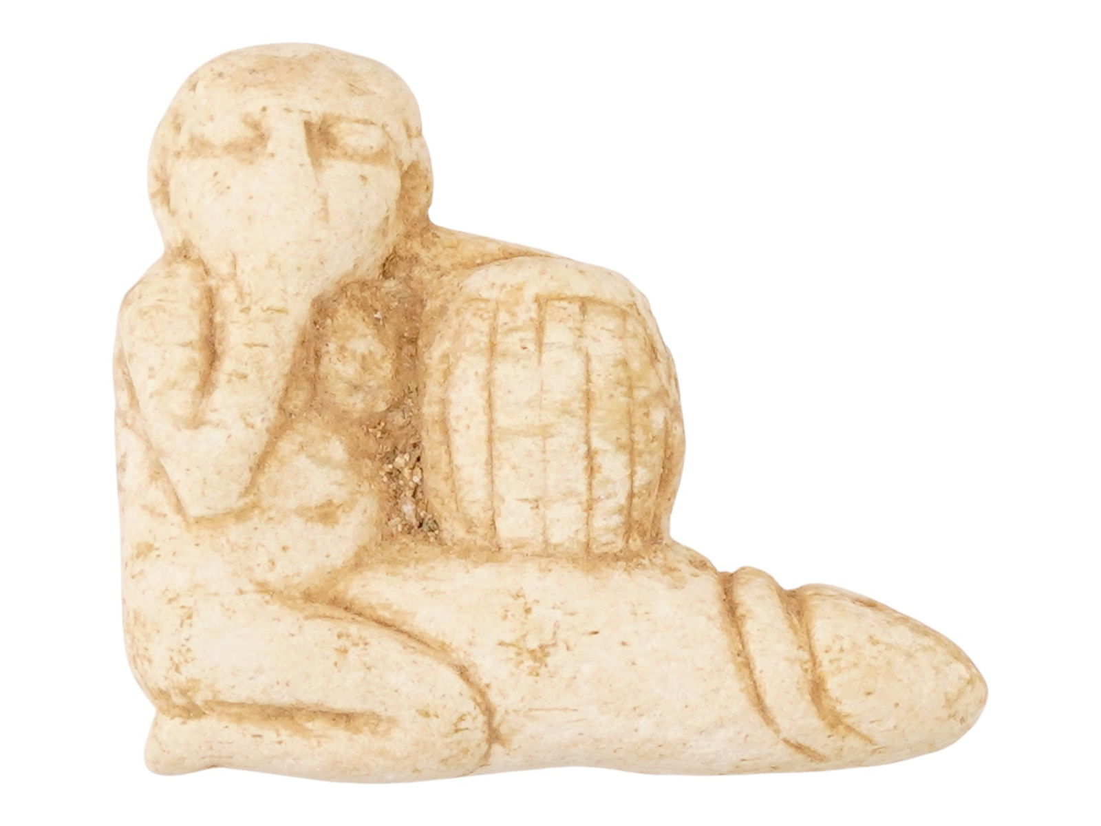 ANCIENT EGYPTIAN LATE PERIOD FAIENCE EROTIC PENDANT: An ancient Egyptian faience erotic pendant dating to the Late Period, circa 700 to 200 BC. Such pendants depicted symbolic erotic or fertility imagery, reflecting themes of regeneration, protection, a