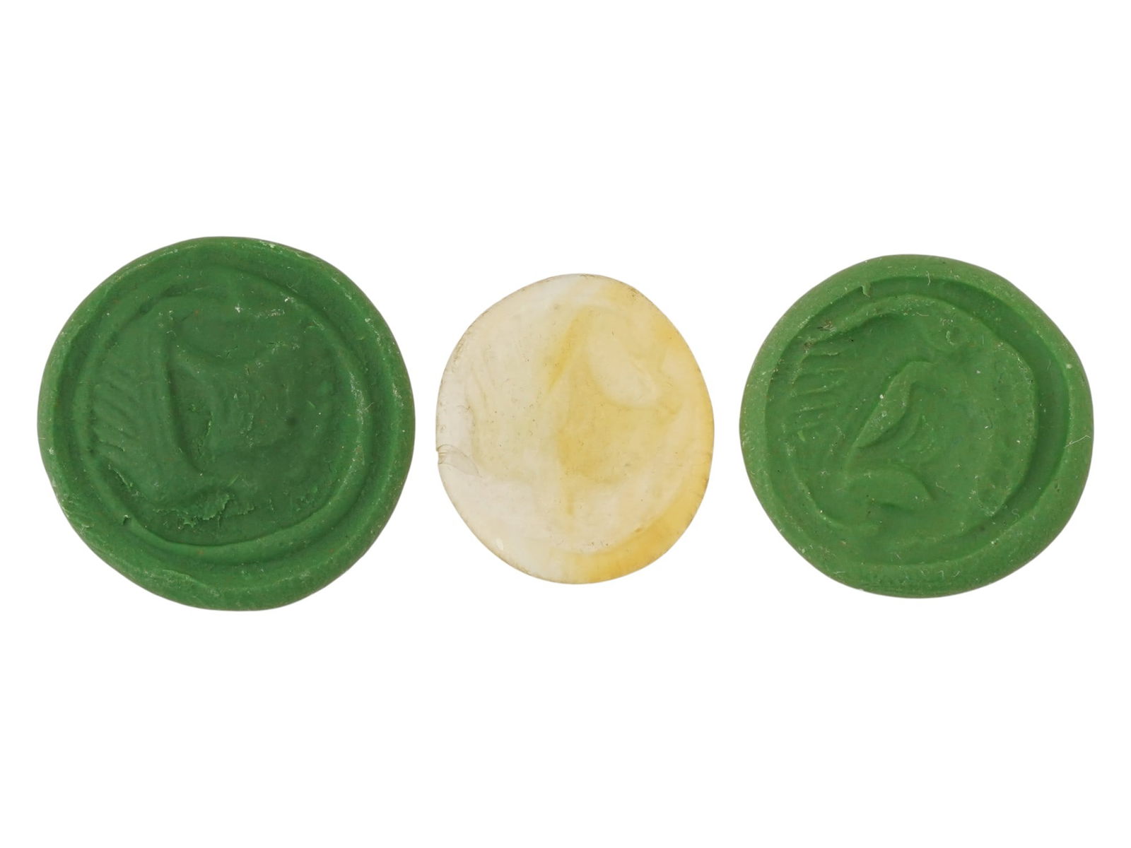 ANCIENT ROMAN GLASS PENDANT W SHIP 100 TO 300 AD: An ancient Roman glass medallion pendant. The pendant is adorned with an impressed image representing a ship. Circa: 100 to 300 AD. Collectible Historical Artifacts, Archaeological Finds And Relics, J