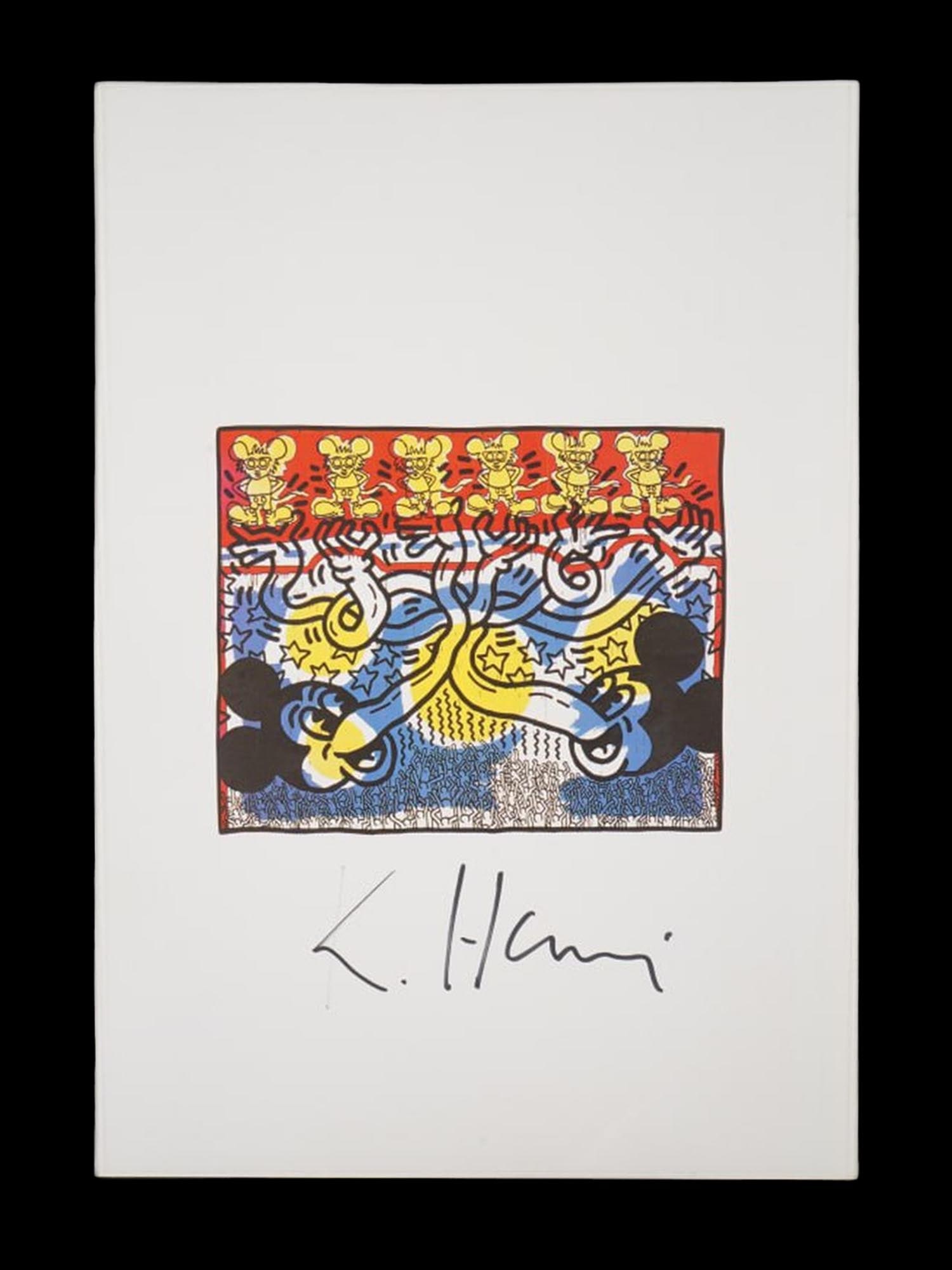 AFTER KEITH ALLEN HARING AMERICAN COLOR PRINT: After Keith Allen Haring, American, 1958 to 1990, color print on paper depicting Mickey Mouse. Signed lower. Keith Haring was an artist whose pop art emerged from the New York City graffiti subculture