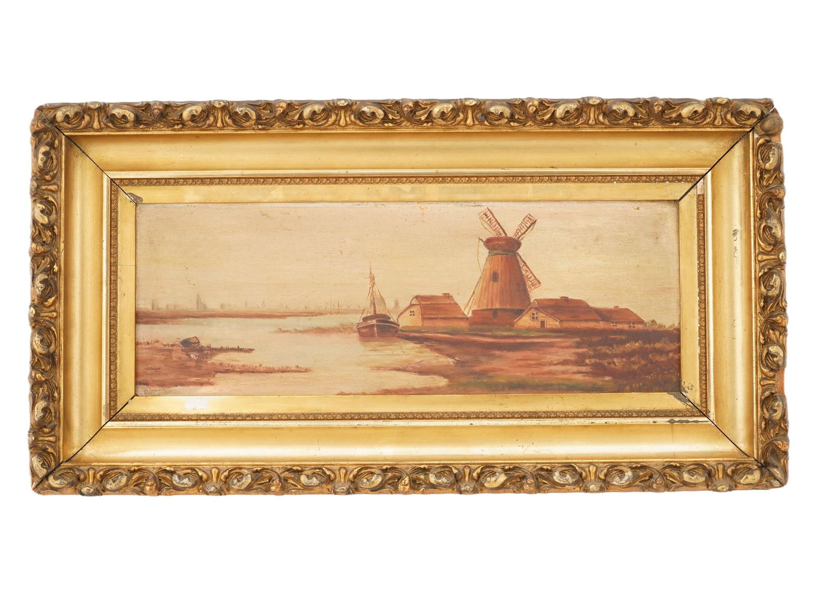 DUTCH LANDSCAPE OIL PAINTING SIGNED FLORENCE HOLLISTER (1 of 5)