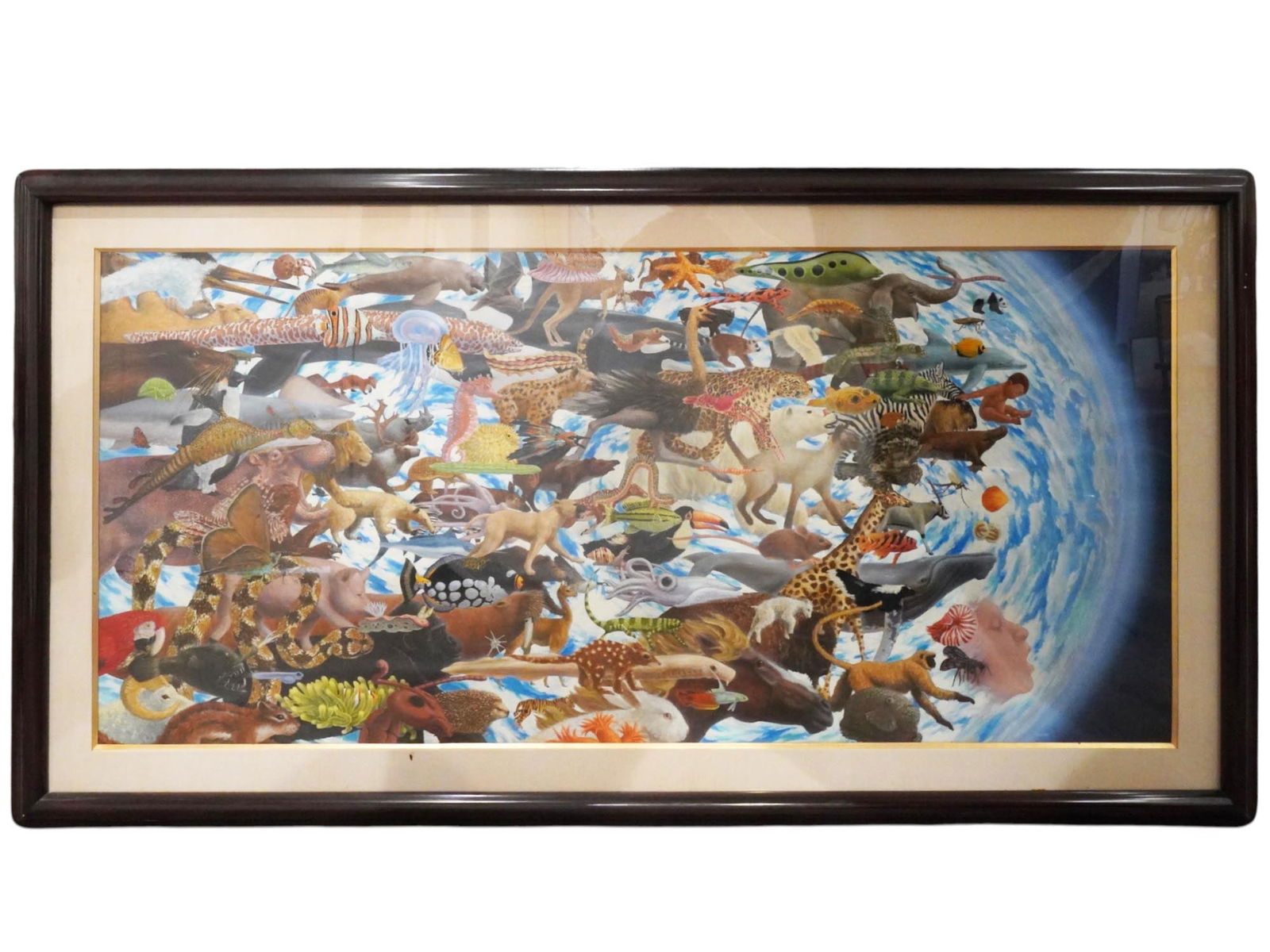 ACRYLIC SPACE RACE PAINTING BY CHARLES LYNN BRAGG: A mixed media, acrylic on mylar painting by Charles Lynn Chick Bragg, an American artist born in Detroit, Michigan in 1952. The painting titled Space Race depicts a complex composition with a huge num