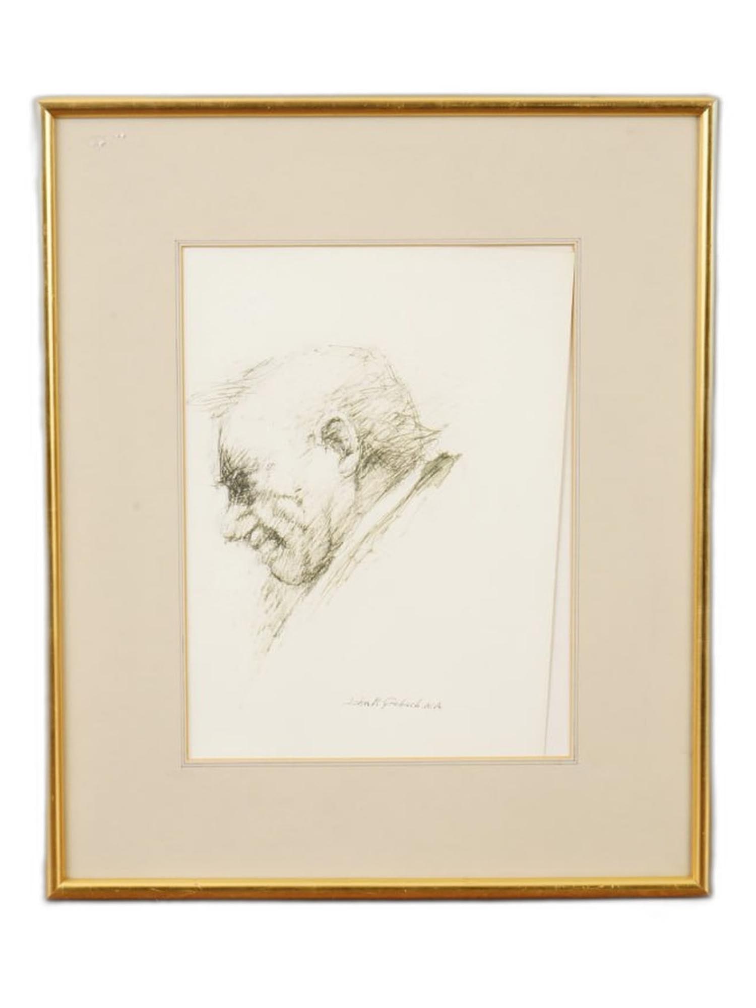 ATTR JOHN GRABACH AMERICAN MIX MEDIA PORTRAIT PAINTING (1 of 5)