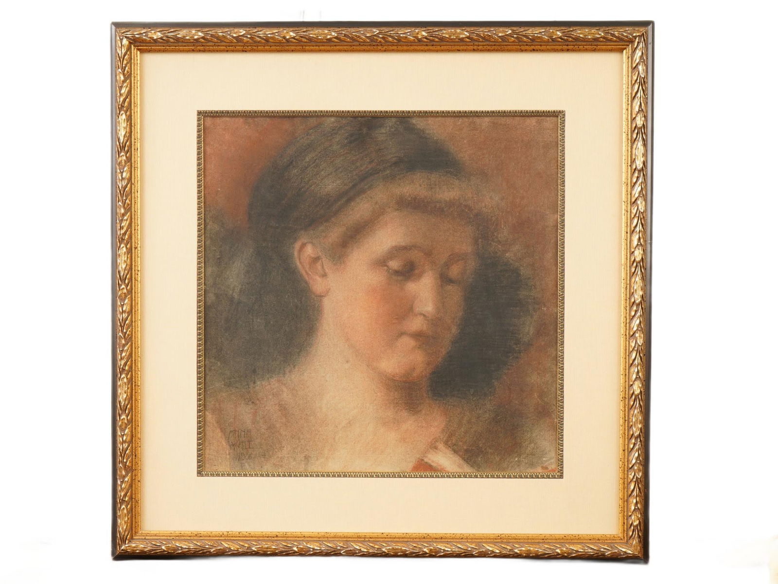 ANTIQUE PORTRAIT PASTEL PAINTING BY ANNA WALT (1 of 4)