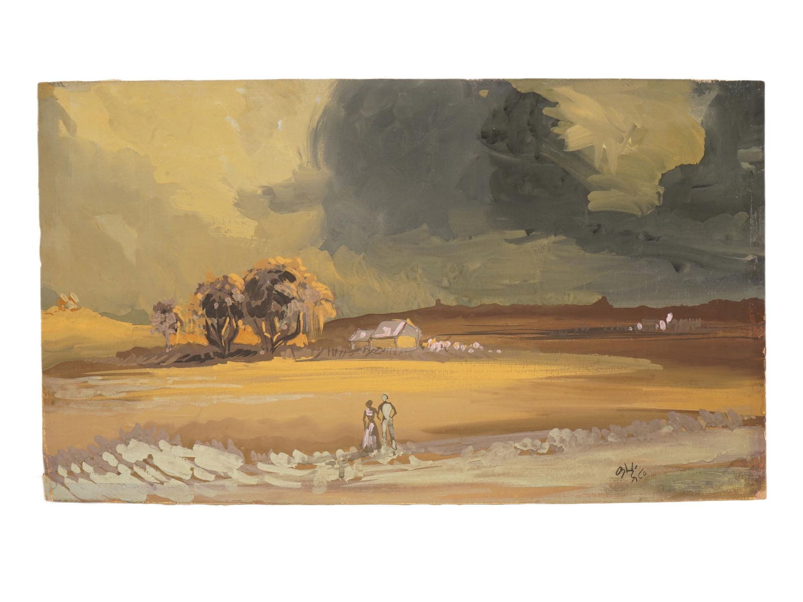 SIGNED N S BENDRE INDIAN GOUACHE LANDSCAPE PAINTING (1 of 4)