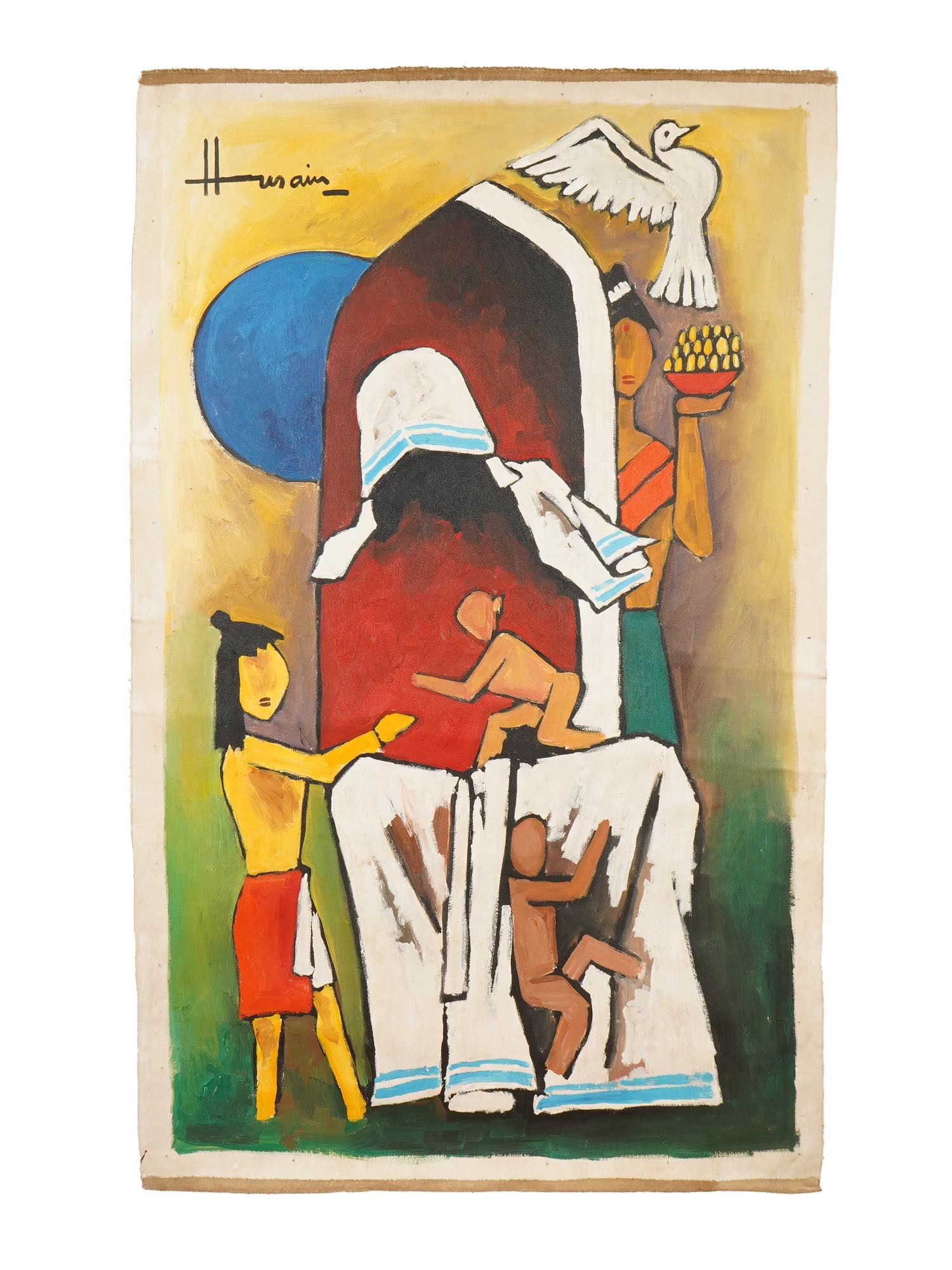 INDIAN ACRYLIC PAINTING SIGNED MAQBOOL F HUSAIN W COA (1 of 5)