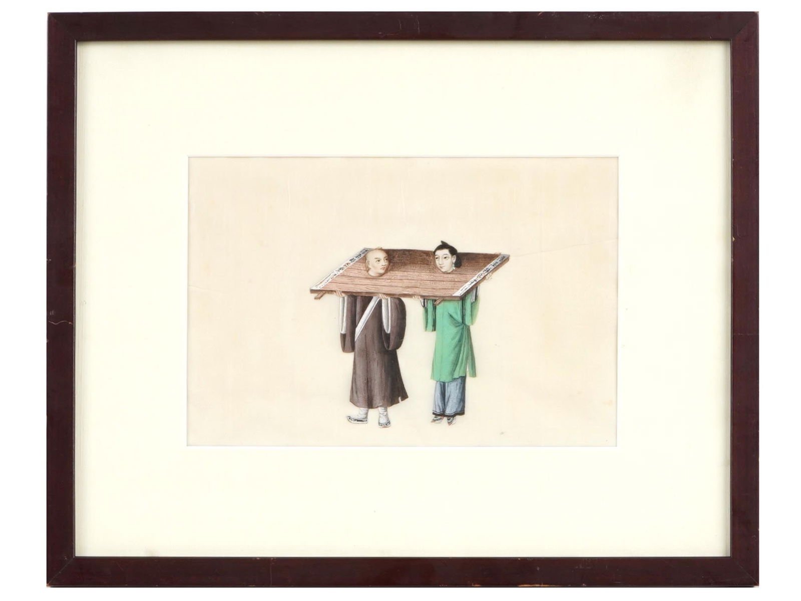 ANTIQUE CHINESE QING WATERCOLOR PAINTING CANGUE (1 of 3)