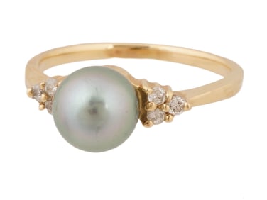 VINTAGE 14K YELLOW GOLD RING W PEARL AND GEMS