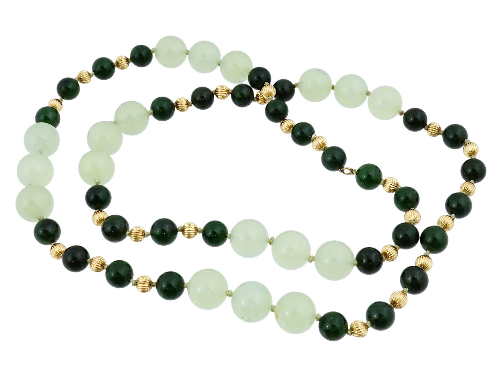 VINTAGE JADE BEAD NECKLACE WITH GOLD BEAD SPACERS (1 of 4)
