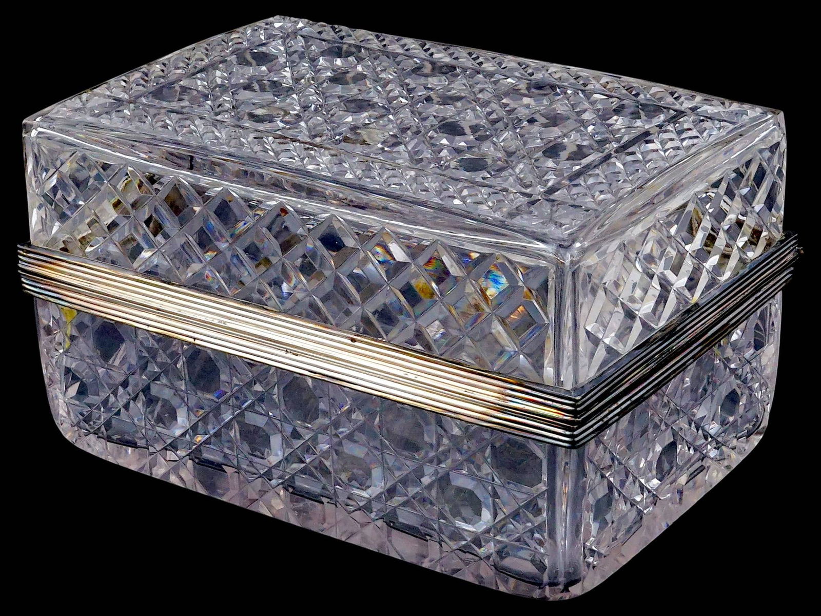 ANTIQUE FRENCH CUT CRYSTAL JEWELRY BOX WITH HINGED LID (1 of 9)