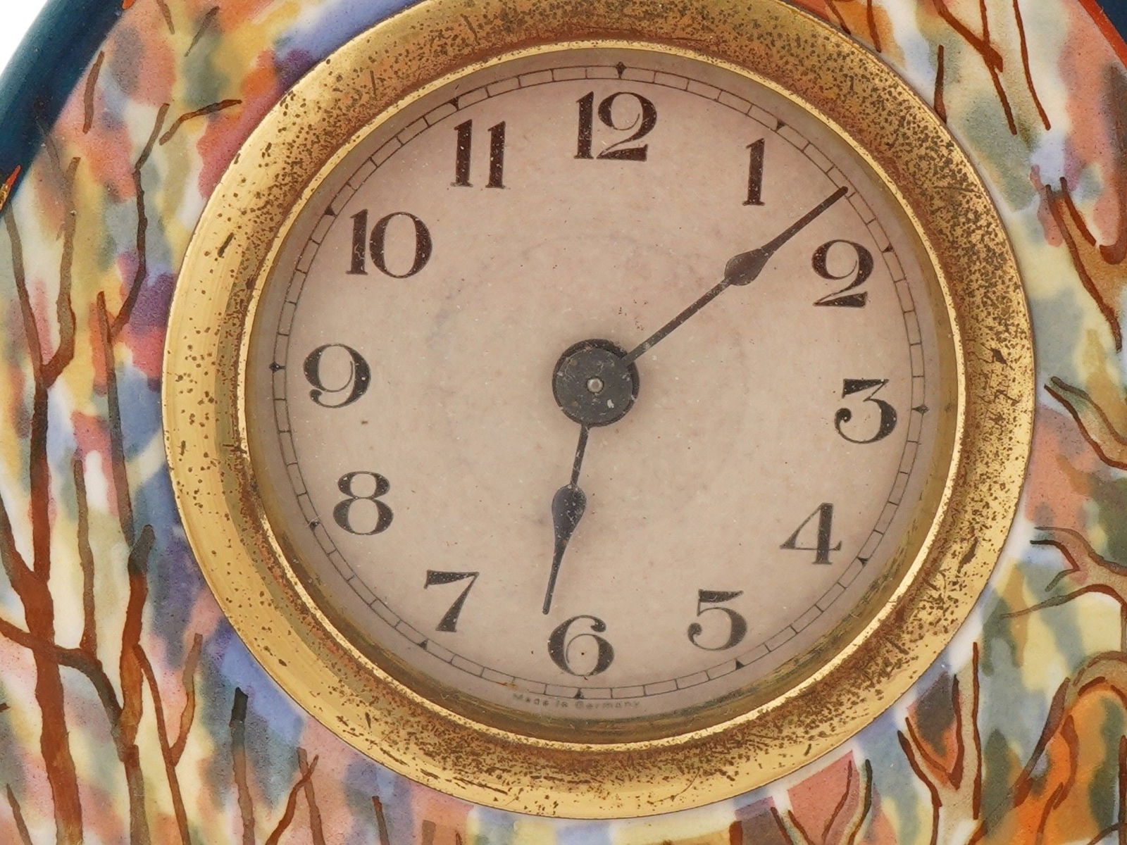 VINTAGE GERMAN HAND PAINTED CERAMIC TABLE CLOCK - 7