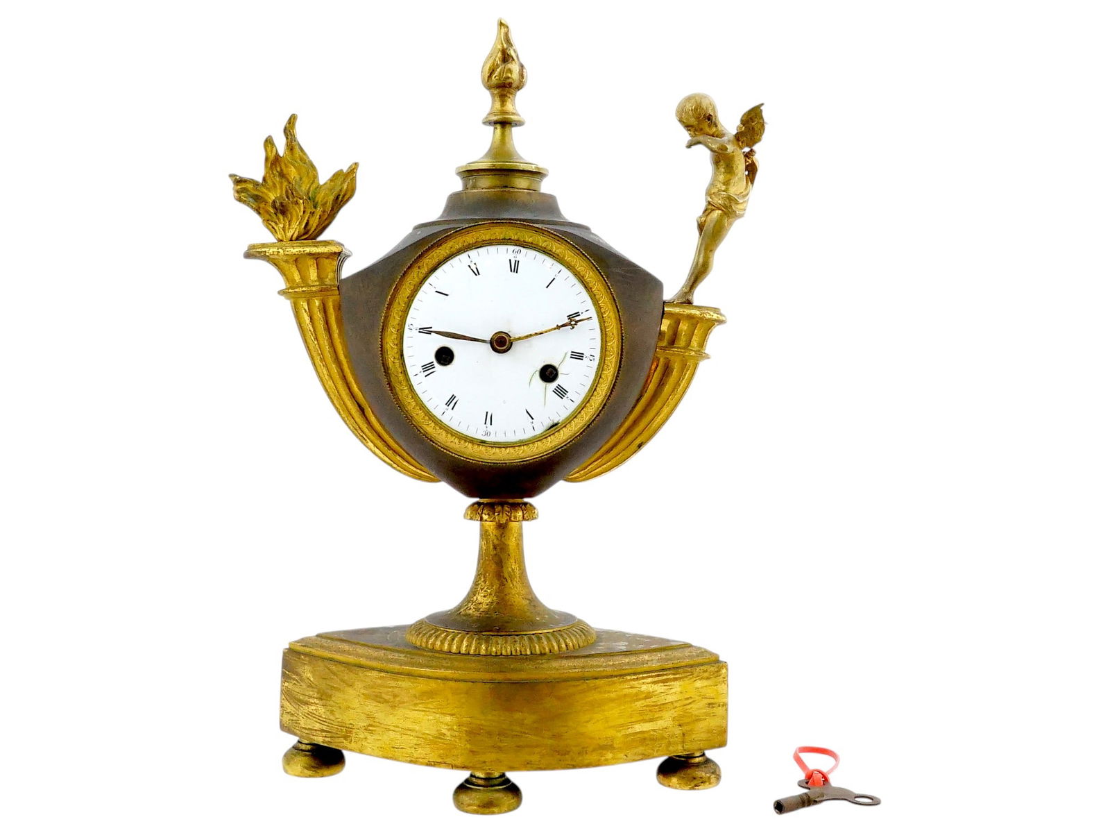 ANTIQUE FRENCH EMPIRE BRONZE MANTEL CLOCK WITH AMOUR (1 of 14)