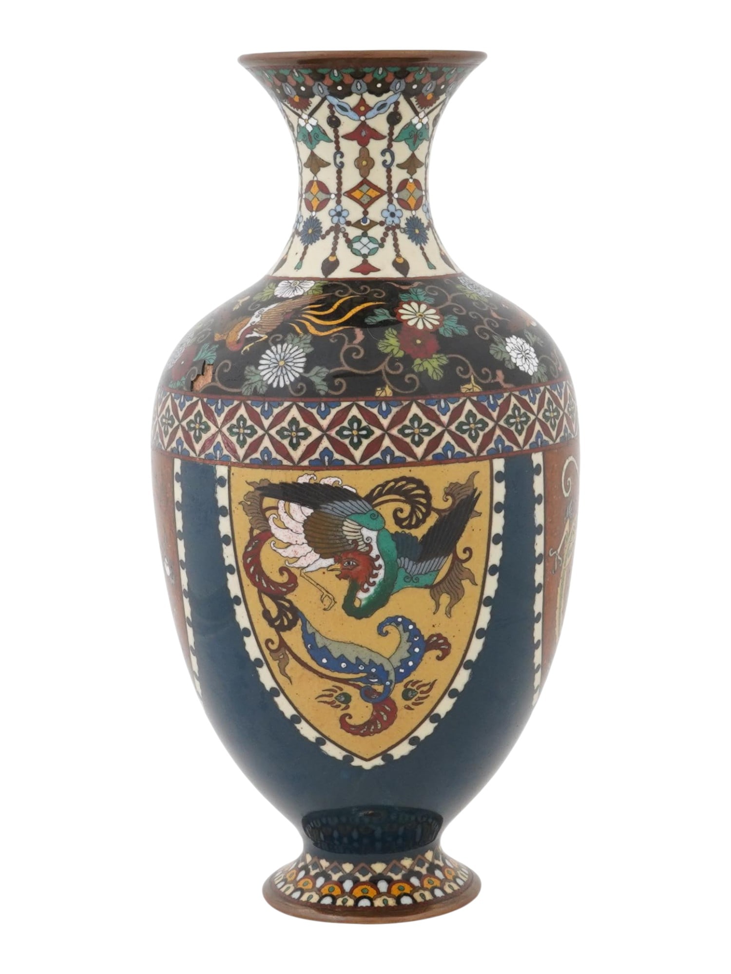 ASIAN DRAGON PHOENIX BIRD CLOISONNE ENAMEL VASE (1 of 9)