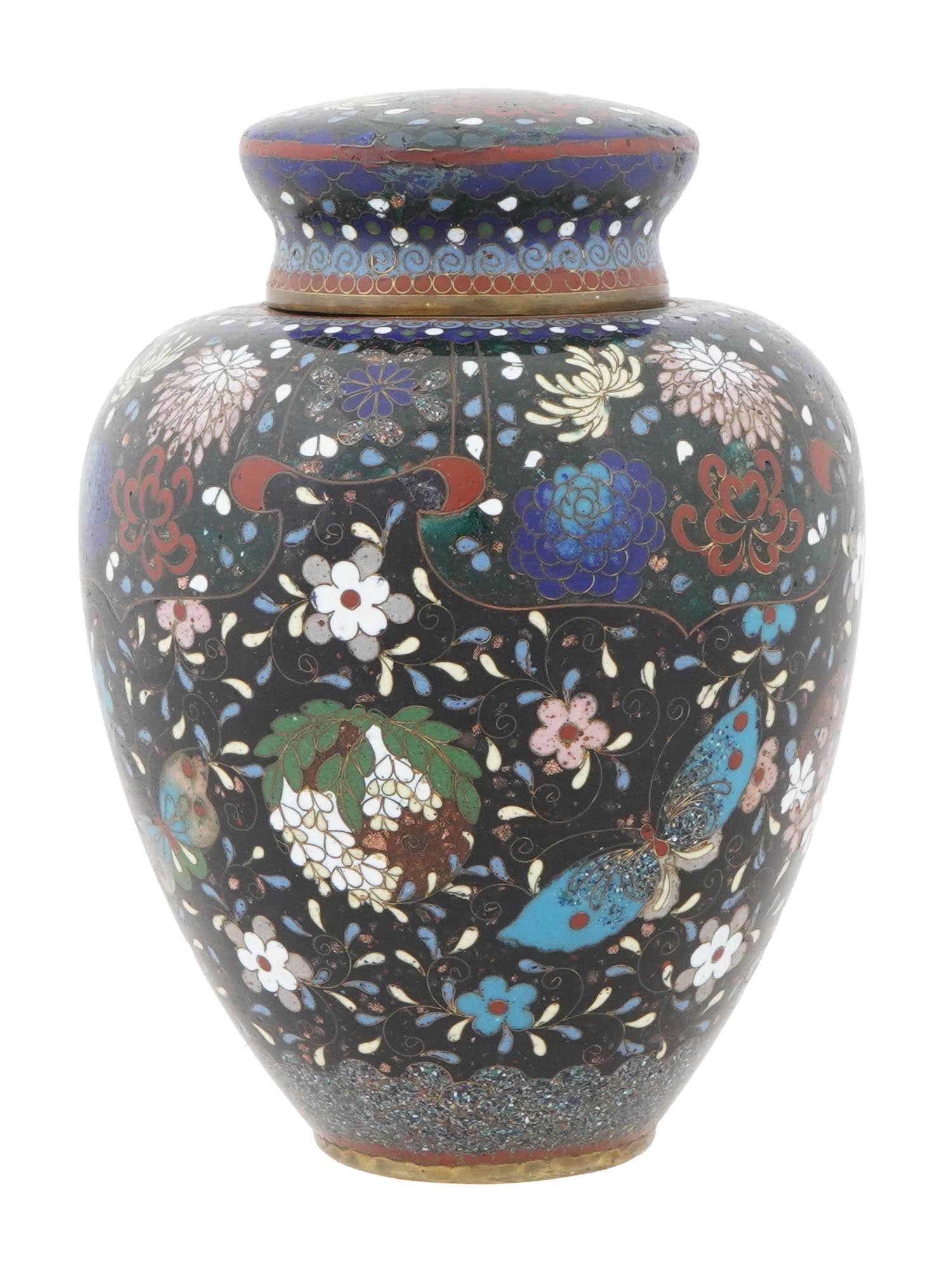 ANTIQUE JAPANESE MEIJI CLOISONNE LIDDED TEA CANISTER (1 of 10)