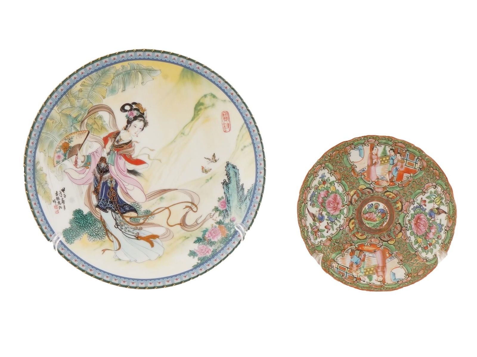 TWO CHINESE FAMILLE ROSE PORCELAIN AND PAO CHAI PLATES (1 of 8)