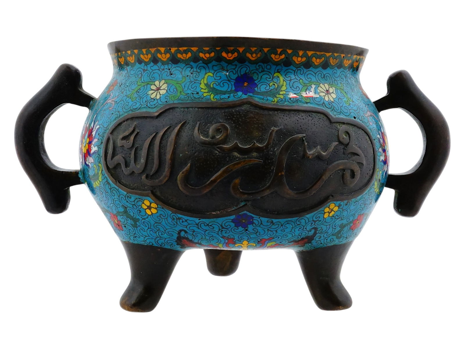 ANTIQUE CHINESE PERSIAN EXPORT ENAMEL TRIPOD CENSER (1 of 8)