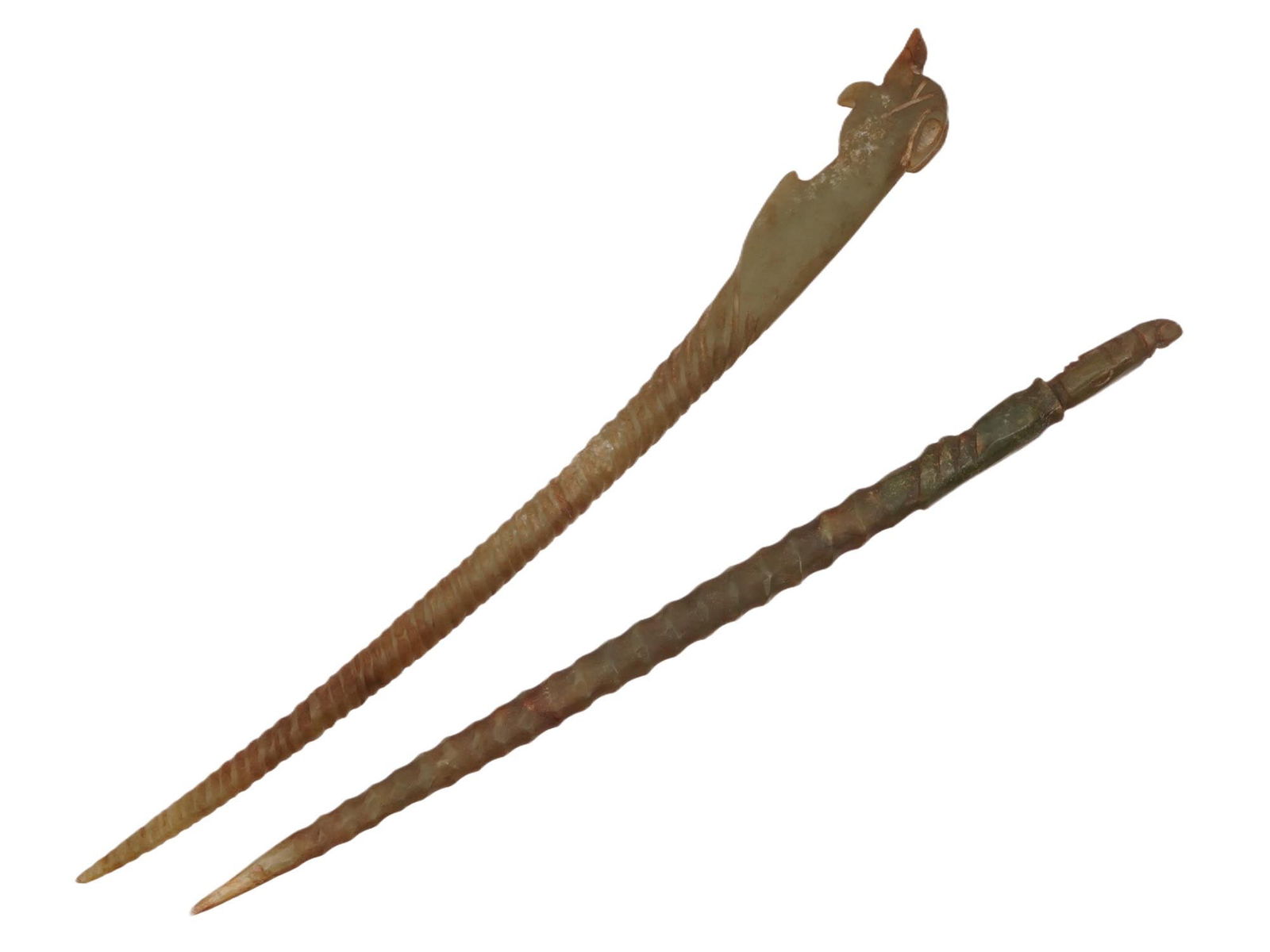 LOT OF TWO ANTIQUE CHINESE HAND CARVED JADE HAIRPINS (1 of 4)