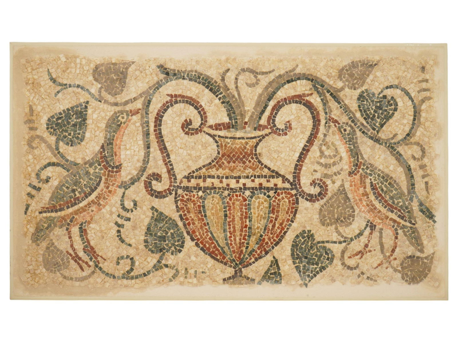 ANCIENT ROMAN MOSAIC W VASE AND BIRDS 100 TO 300 AD (1 of 5)