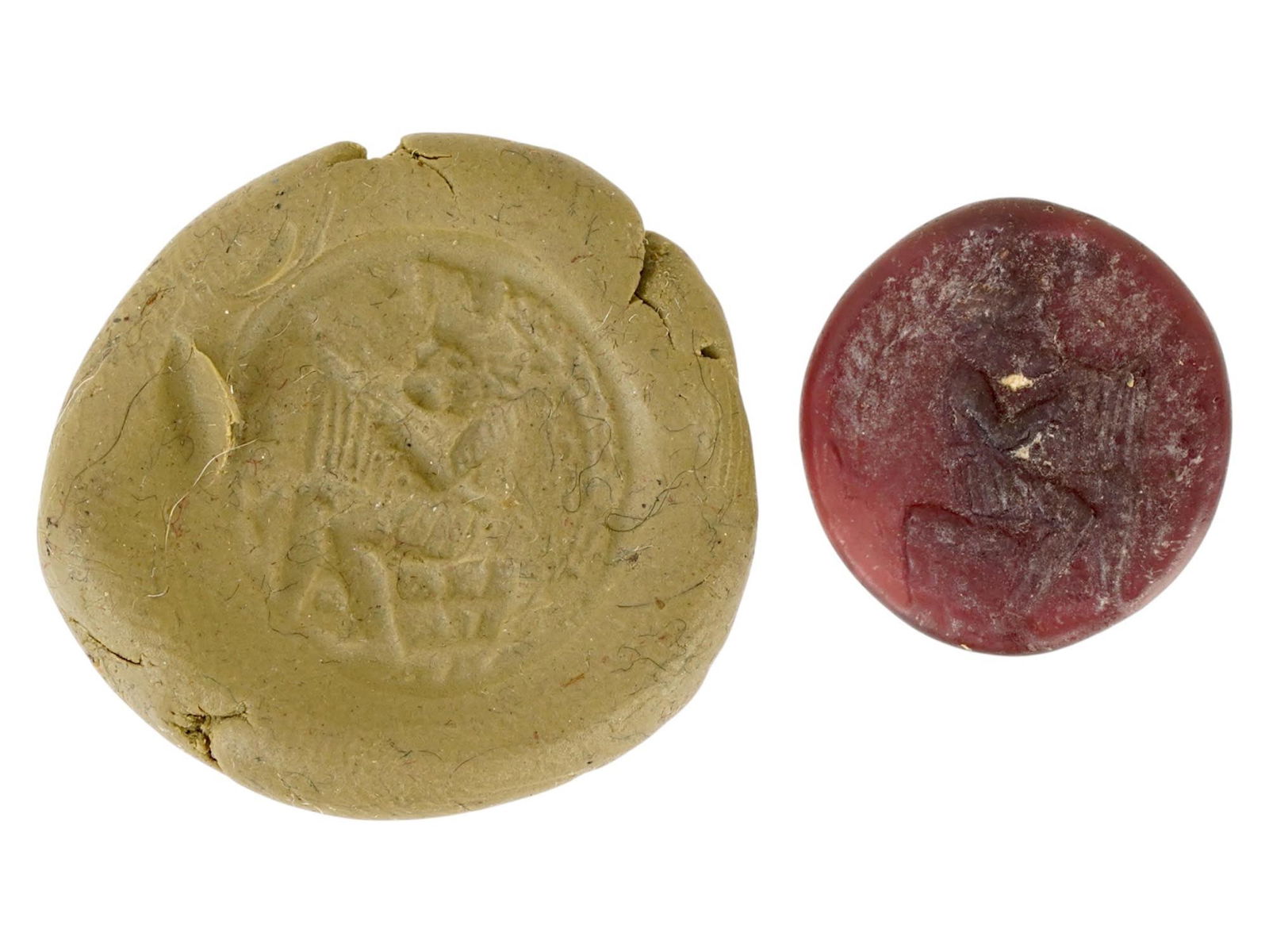 ANCIENT ROMAN GLASS MEDALLION W IMAGE 100 TO 300 AD: An ancient Roman glass medallion dating circa 100 to 300 AD, featuring an image of a man playing harp. The medallion showcases the artistry of Roman glassmakers, combining intricate design with functi