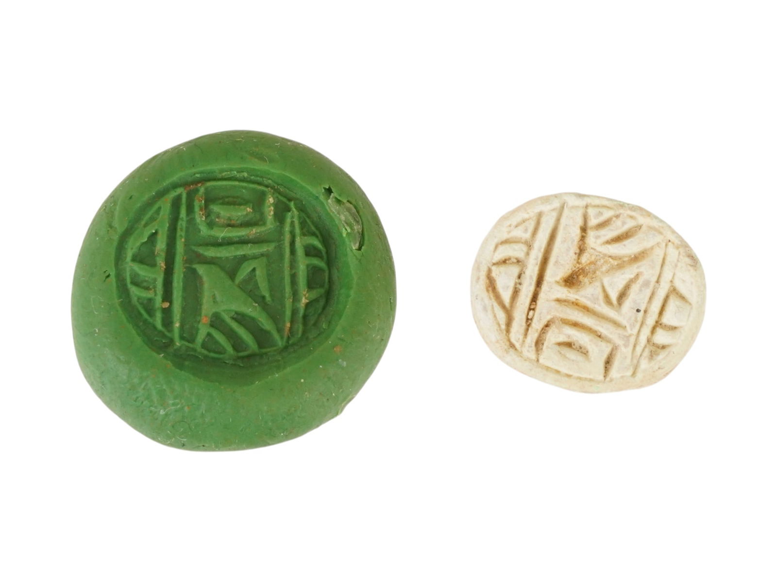 ANCIENT EGYPTIAN LATE PERIOD STONE SCARAB WITH A FALCON (1 of 7)