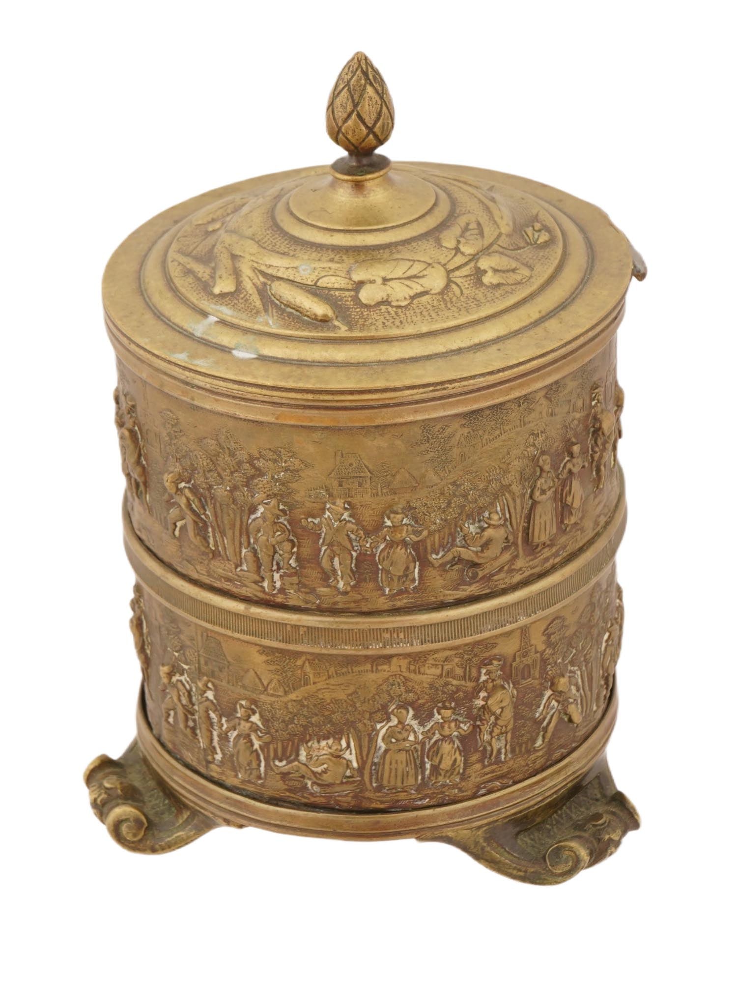 VINTAGE EUROPEAN CYLINDRICAL BRASS LIDDED JAR (1 of 8)