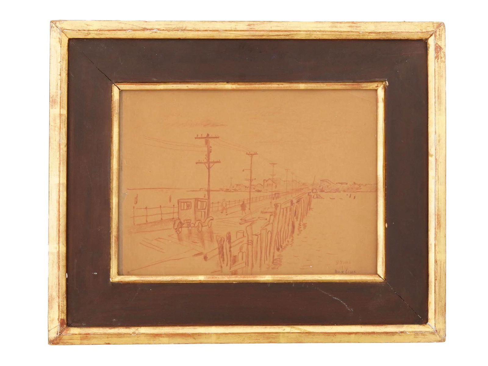 ATTR TO DAVID BURLIUK COLOR PENCIL LANDSCAPE PAINTING (1 of 4)