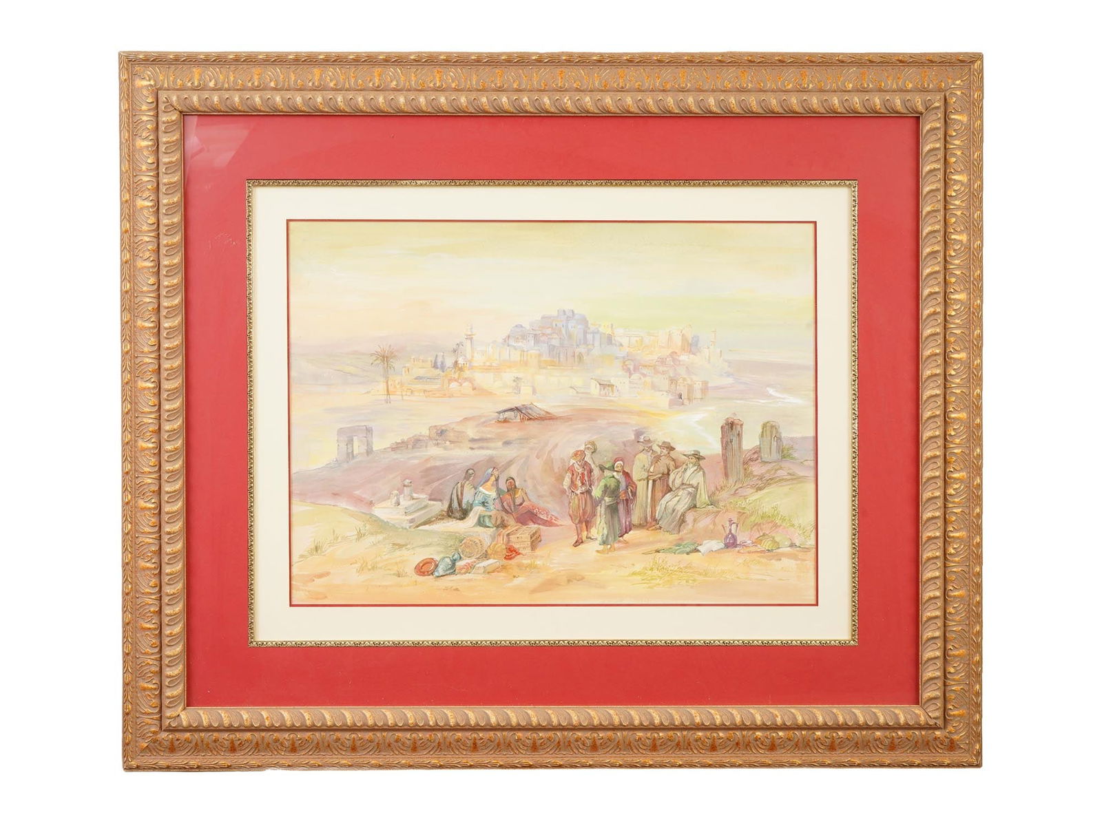 FRANK HERBERT MASON MANNER MIXED MEDIA PAINTING: A mixed media painting on board depicting an Oriental genre scene probably a campaign scene in the manner of Frank Herbert Mason, 1921 to 2009, was a prominent American realist artist, teacher, and de