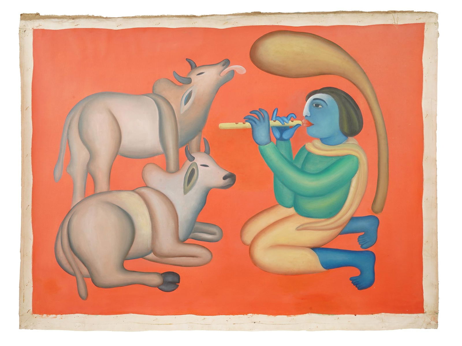 INDIAN GENRE SCENE OIL PAINTING SIGNED MANJT BAWA (1 of 4)