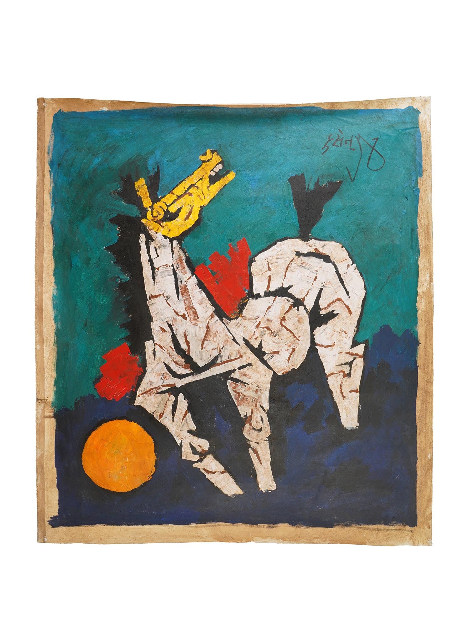 INDIAN ACRYLIC PAINTING SIGNED MAQBOOL F HUSAIN W COA (1 of 5)