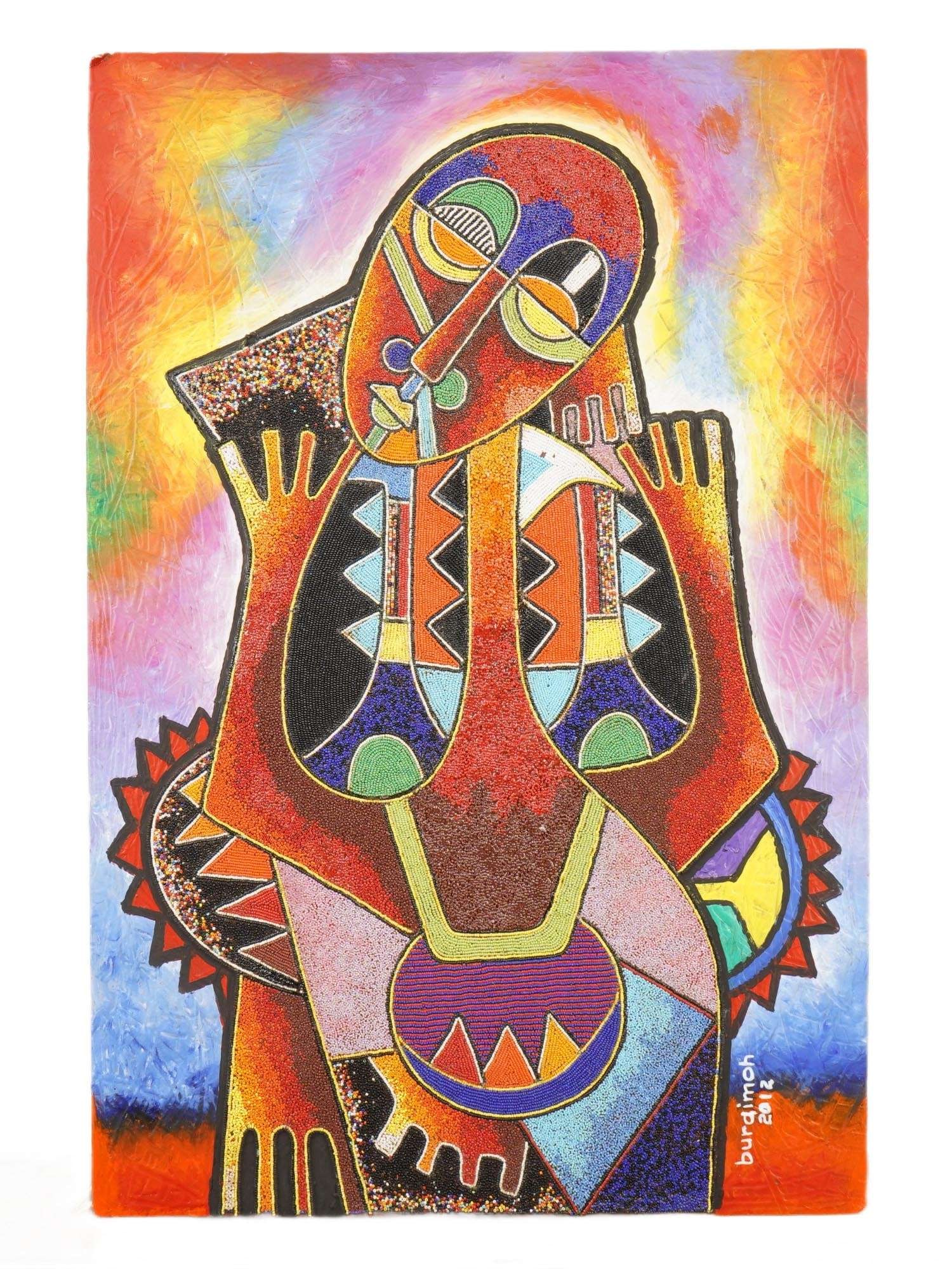 JIMOH BURAIMOH ACRYLIC AND BEADS PAINTING W COA (1 of 6)