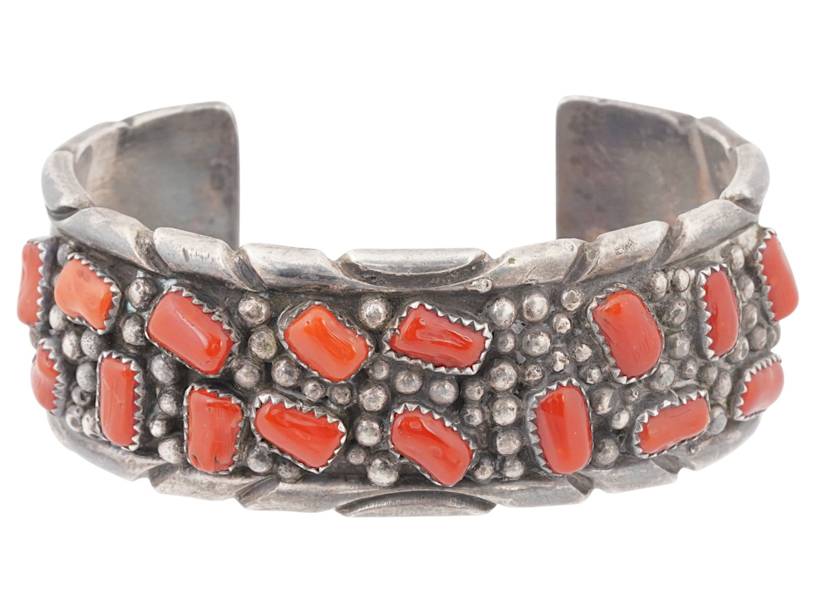 AMERICAN OLD PAWN SILVER CUFF BRACELET W OXBLOOD CORAL (1 of 6)