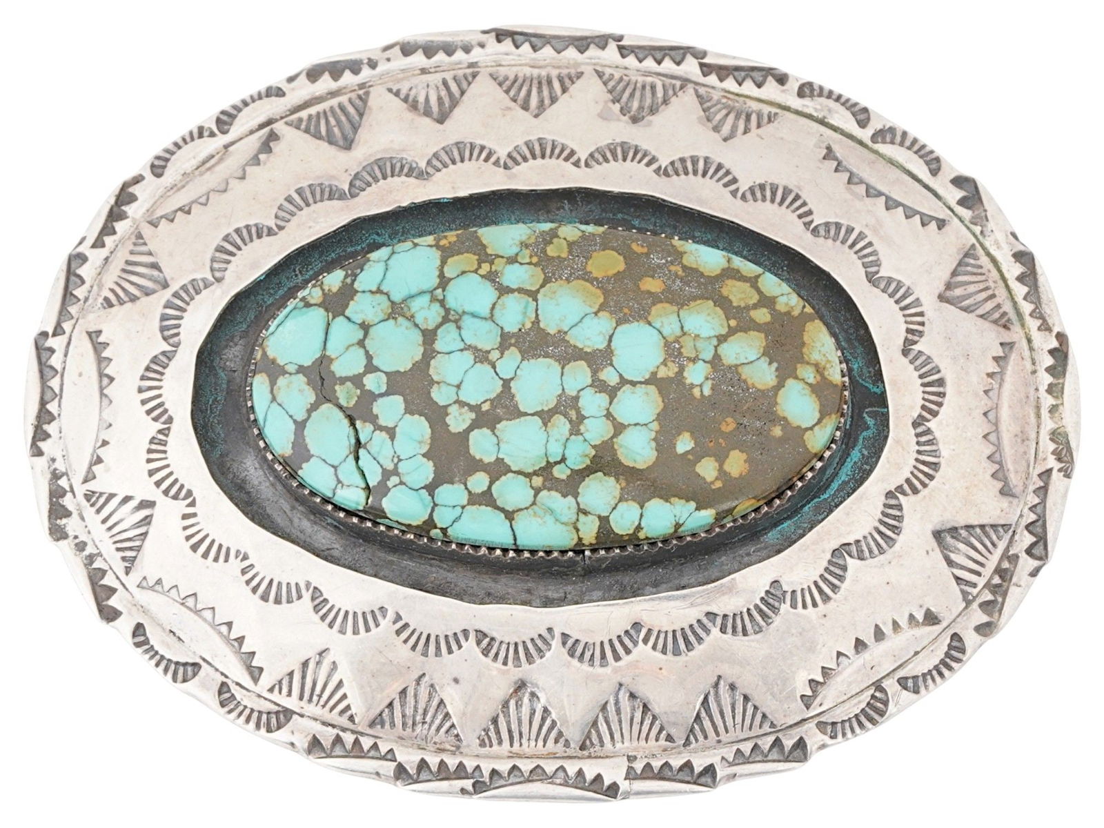 AMERICAN STERLING SILVER AND TURQUOISE BELT BUCKLE (1 of 5)