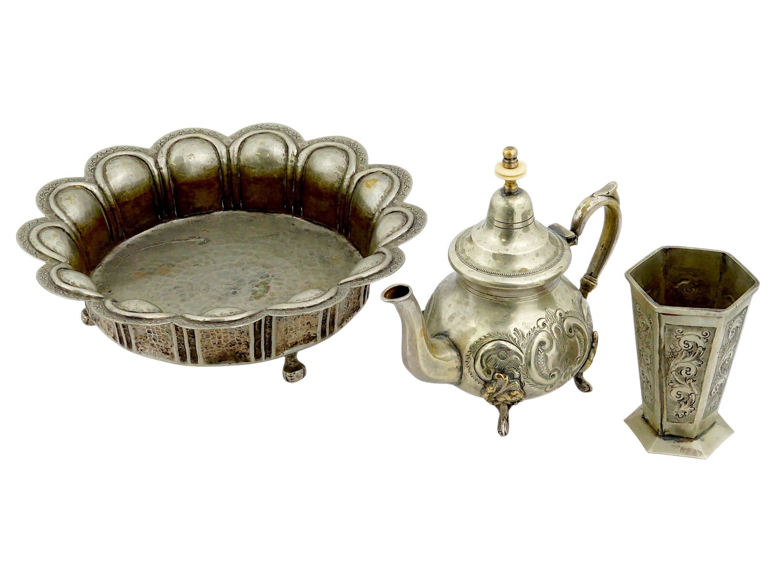 ANTIQUE MIDDLE EASTERN SILVER PLATED TEAPOT BOWL VESSEL (1 of 13)