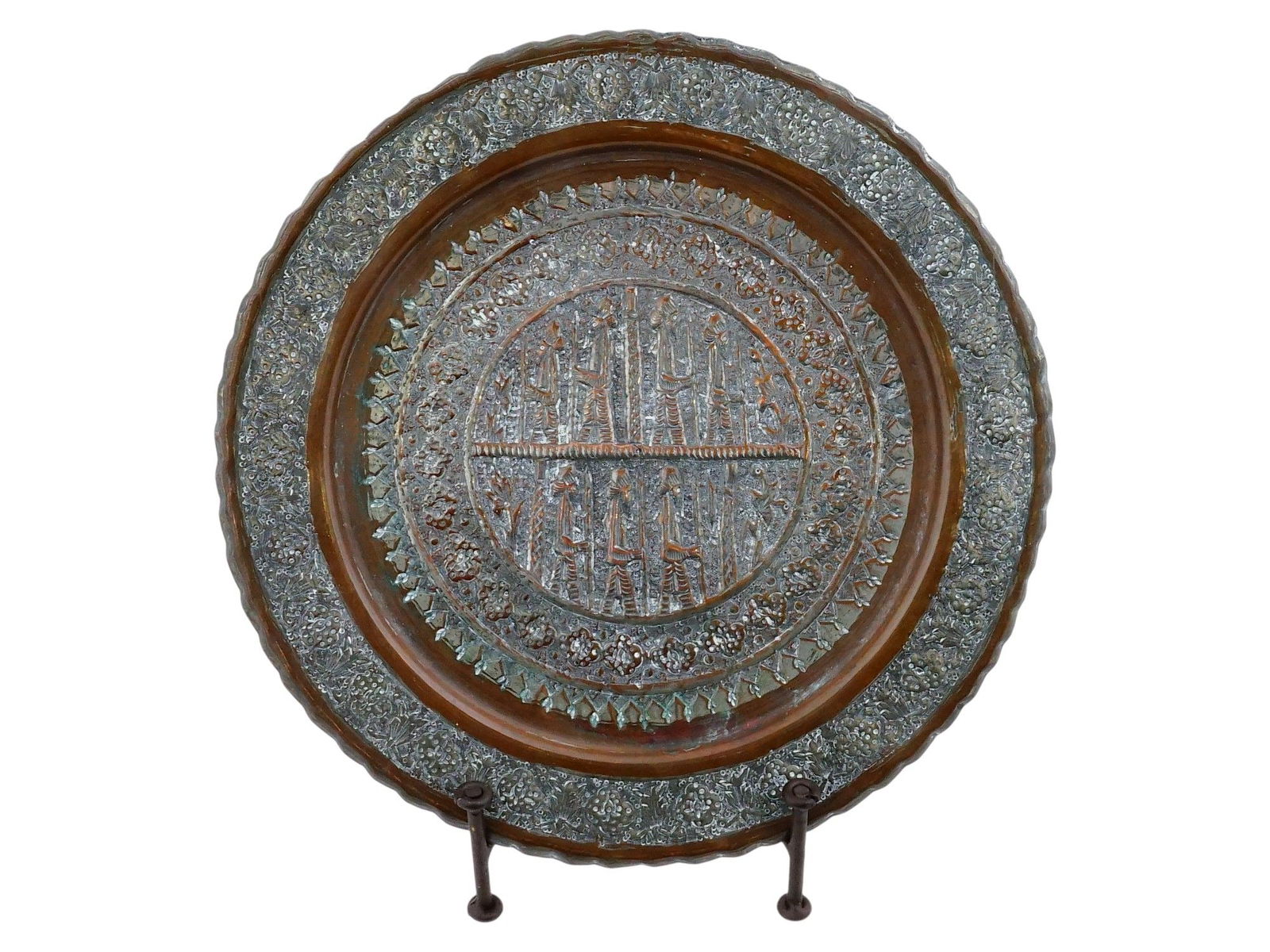 ANTIQUE ISLAMIC BRASS AND SILVER INLAY DECORATIVE PLATE (1 of 10)