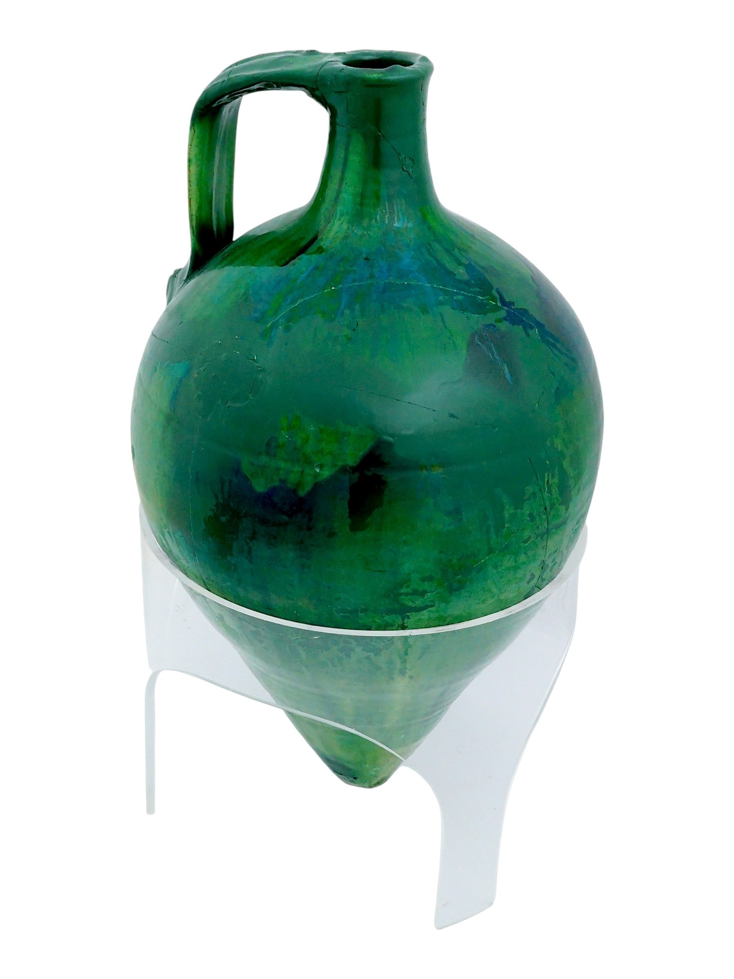 LARGE GREEN TERRACOTTA POTTERY VESSEL WITH HANDLE (1 of 11)