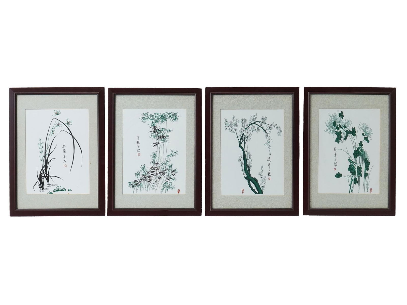 LOT OF 4 CHINESE BOTANICAL PAINTINGS ON PORCELAIN (1 of 7)