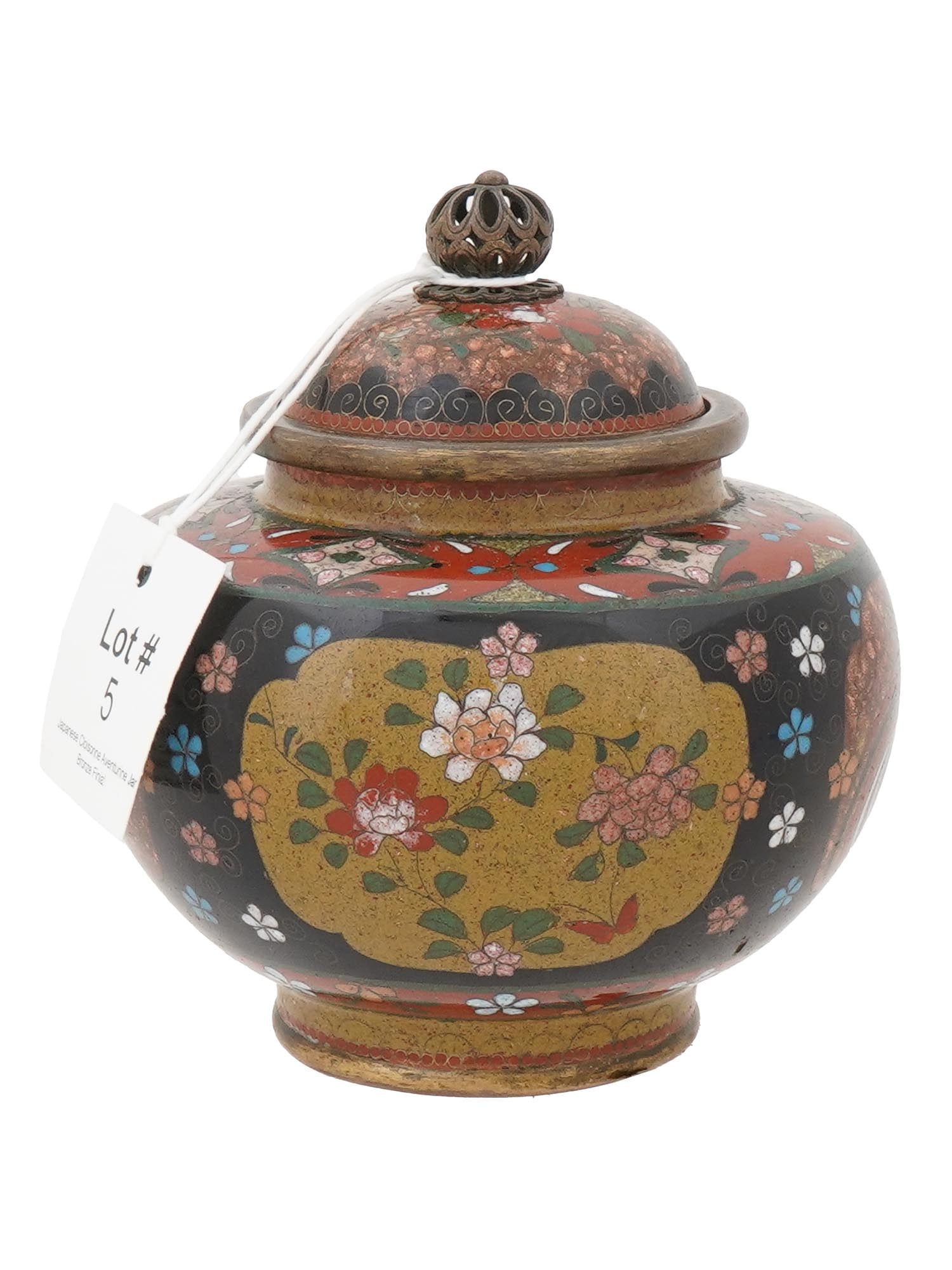 ANTIQUE JAPANESE MEIJI CLOISONNE ENAMEL LIDDED JAR (1 of 9)