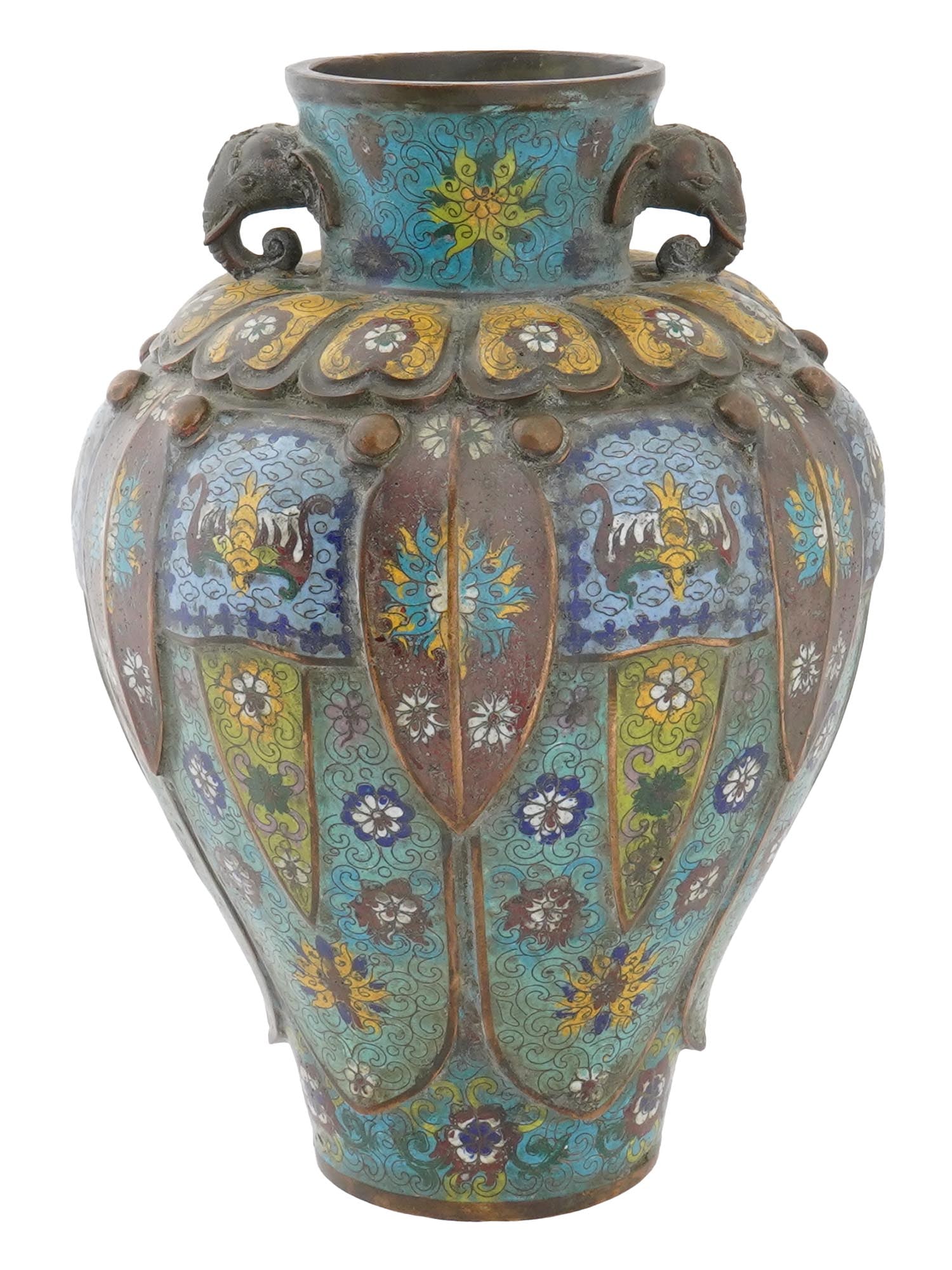 ANTIQUE CHINESE ENAMEL BRASS VASE W QIANLONG MARK (1 of 8)