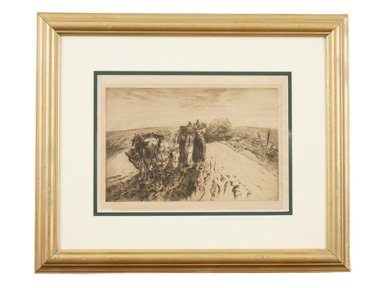 SIGNED JOHN EDWARD COSTIGAN AMERICAN ETCHING: An American etching on paper signed John Edward Costigan, 1888 to 1972, in the print, lower right, titled When Day Is Done. Signed in pencil and inscribed, lower right. Matted and framed. John Edward