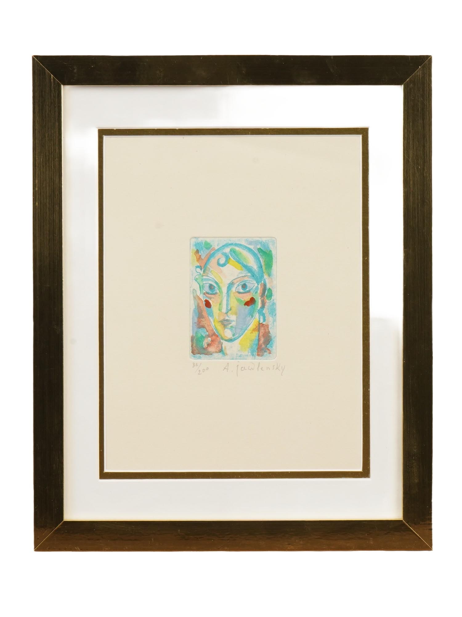 AFTER ALEXEI VON JAWLENSKY LIMITED EDITION ETCHING: After Alexei von Jawlensky, Russian, German, 1864 to 1941, limited edition etching on paper depicting an Expressionist portrait. Signed in pencil lower right. Numbered 36 of 200 lower left. Matted