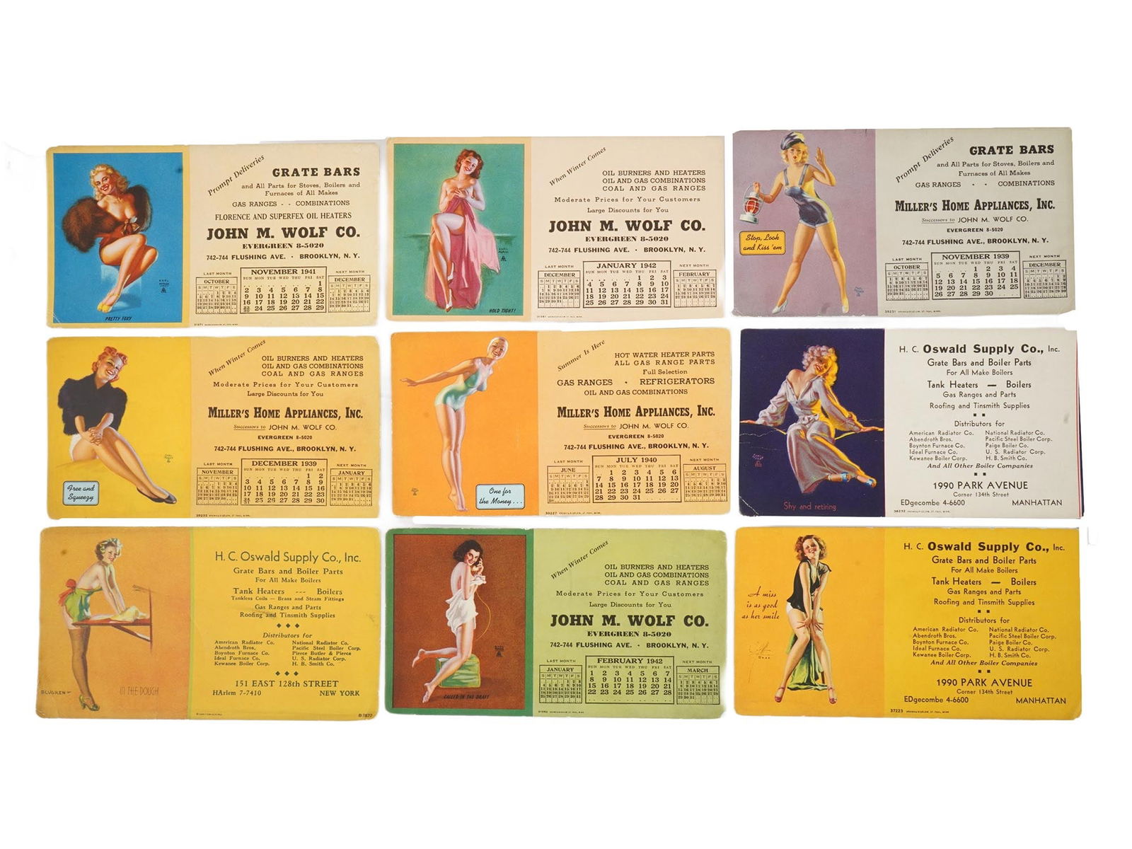 9 VTG AMERICAN ADVERTISING CALENDAR CARDS 1939 TO 1942 (1 of 4)
