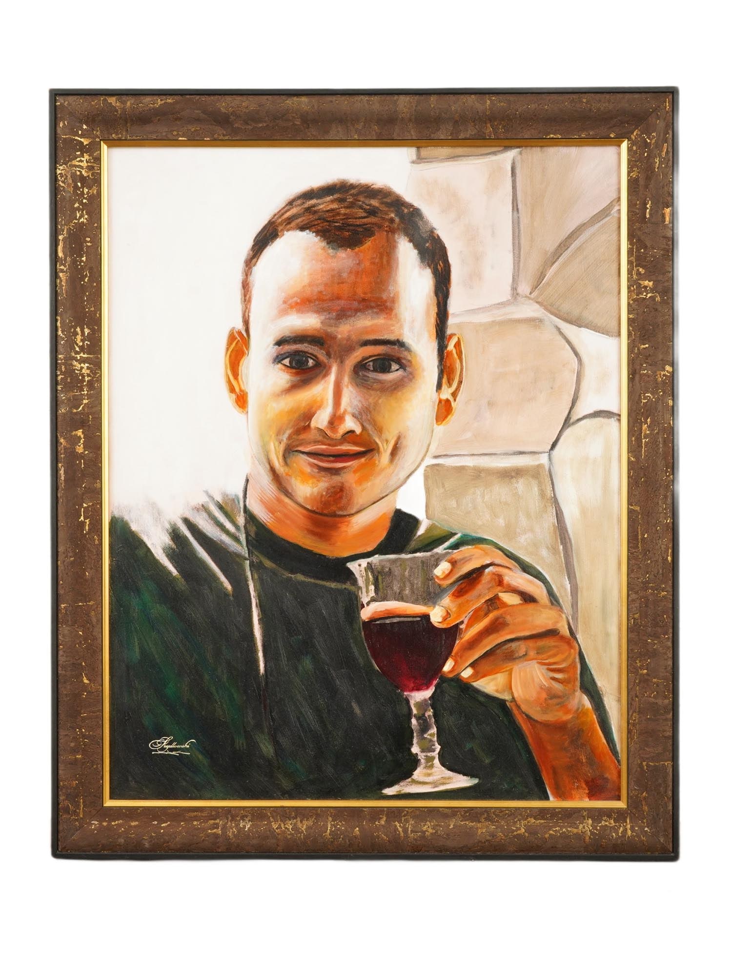 EUROPEAN PORTRAIT OIL PAINTING SIGNED BY SZYDLOWSKI: A European School probably Polish oil painting on canvas depicting a portrait of a man holding a glass of wine. Signed by the artist, Szydlowski, lower left. Framed. Modernist and Contemporary Europea