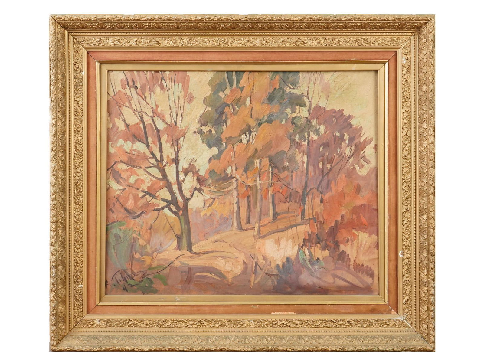 AMERICAN LANDSCAPE OIL PAINTING BY ARTHUR TILGNER: Arthur Tilgner, American, 1887 to 1954, an oil painting on canvas depicting an autumn forest landscape. Signed lower left. Framed. Arthur Tilgner is an American painter, known for landscapes, still li