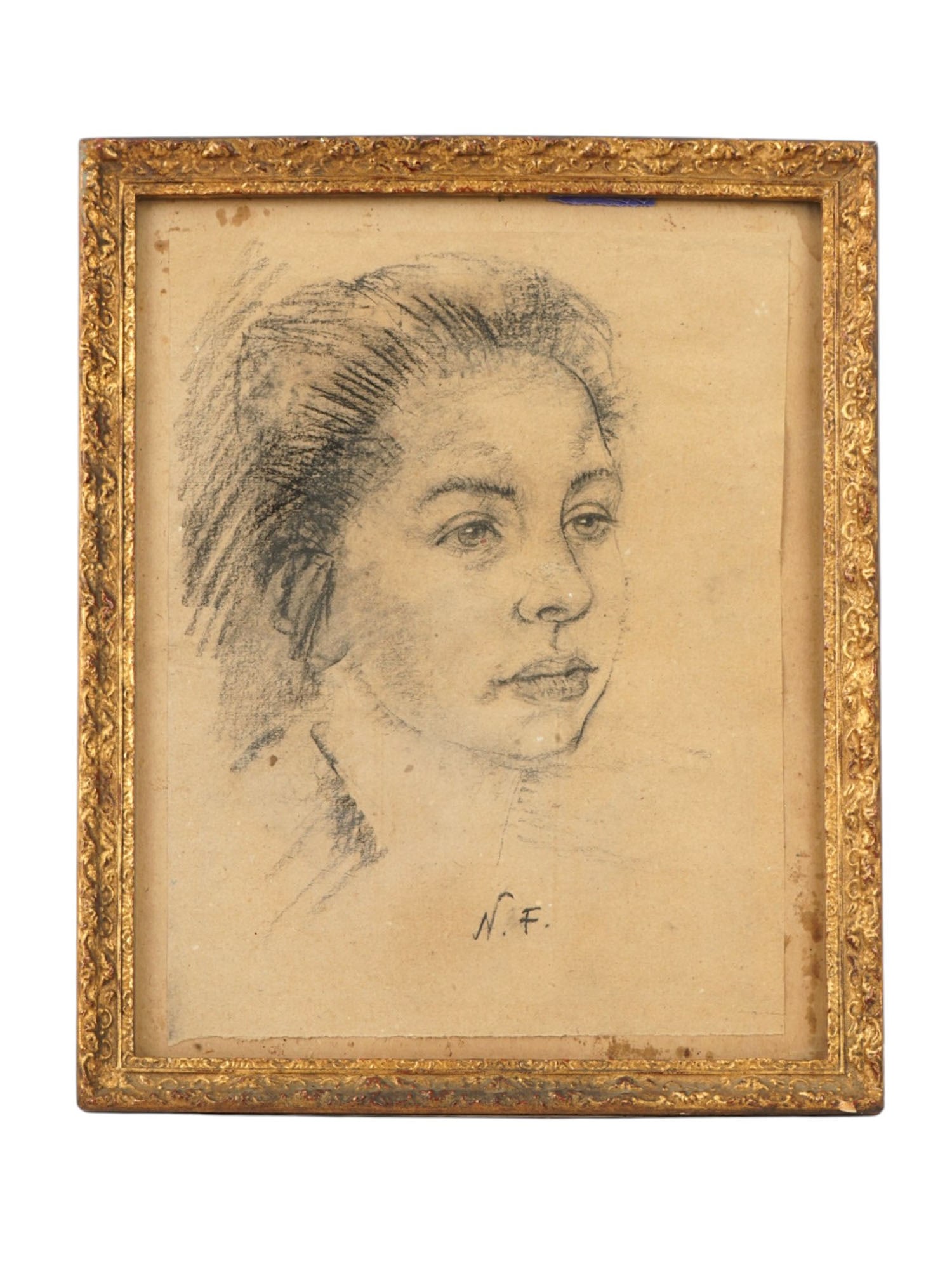 ATTR TO NICOLAI FECHIN RUSSIAN CHARCOAL PAINTING: A charcoal on paper portrait painting attributed to Nicolai Fechin, 1881 to 1955, a Russian-American artist, and student of Ilya Repin and Filipp Malyavin who became Americas foremost ethnic portrait
