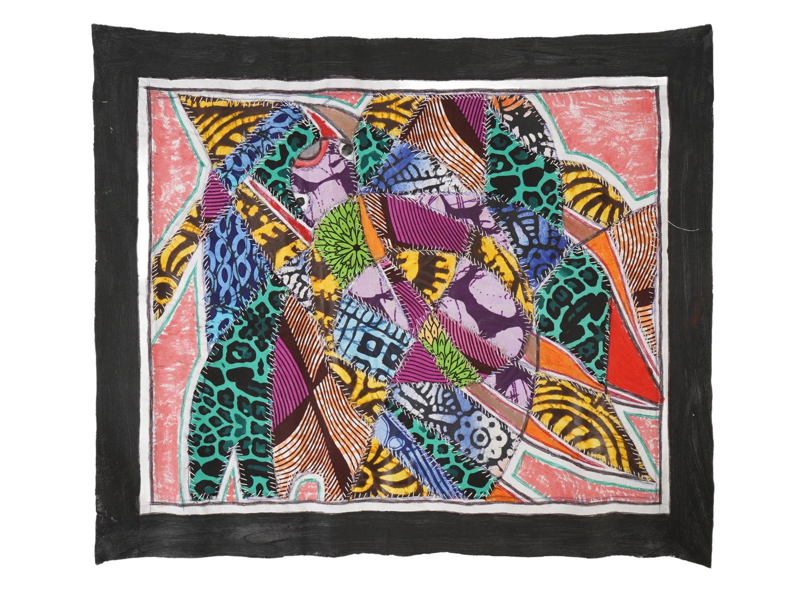 KAYODE BURAIMOH NIGERIAN ARTWORK BUTTERLFY 2025: Kayode Buraimoh, Nigerian, 21st century, mixed media hand-stitched artwork on fabric, titled Butterlfy, 2025. Inscribed on the backside. Unframed. Kayode Buraimoh is a contemporary artist whose work b