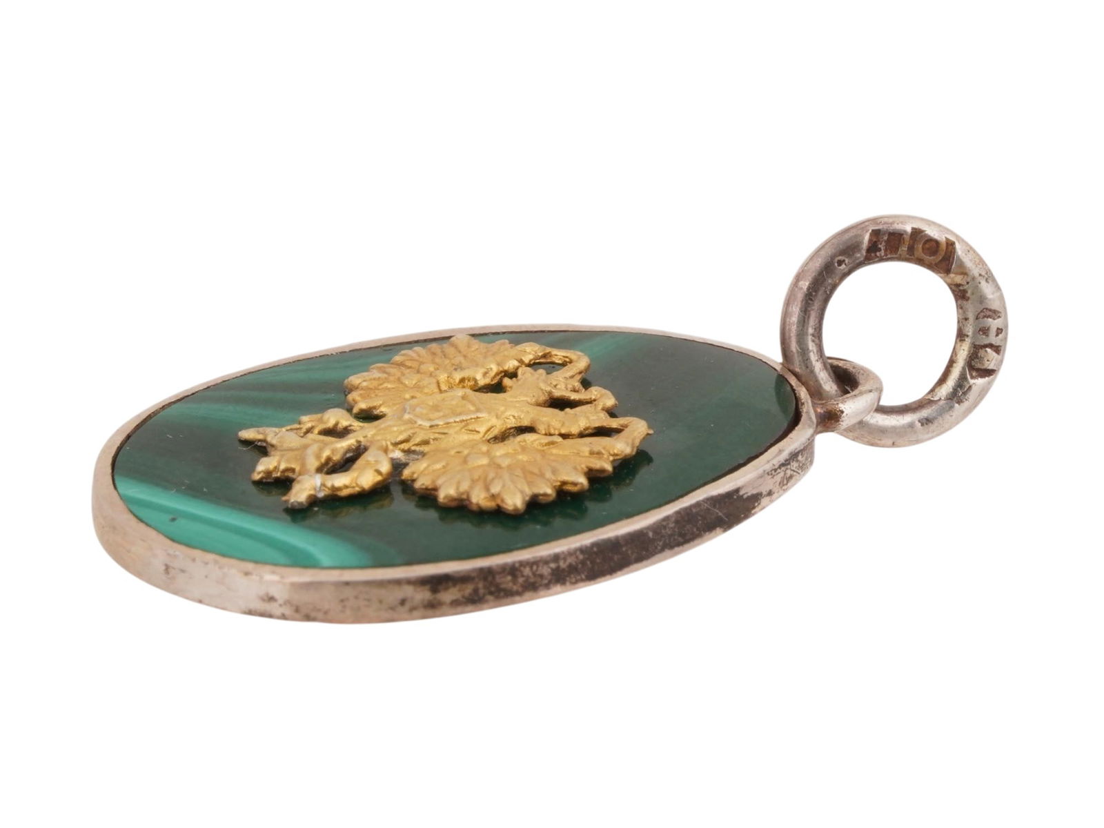 RUSSIAN SILVER MALACHITE EAGLE EASTER EGG PENDANT - 2