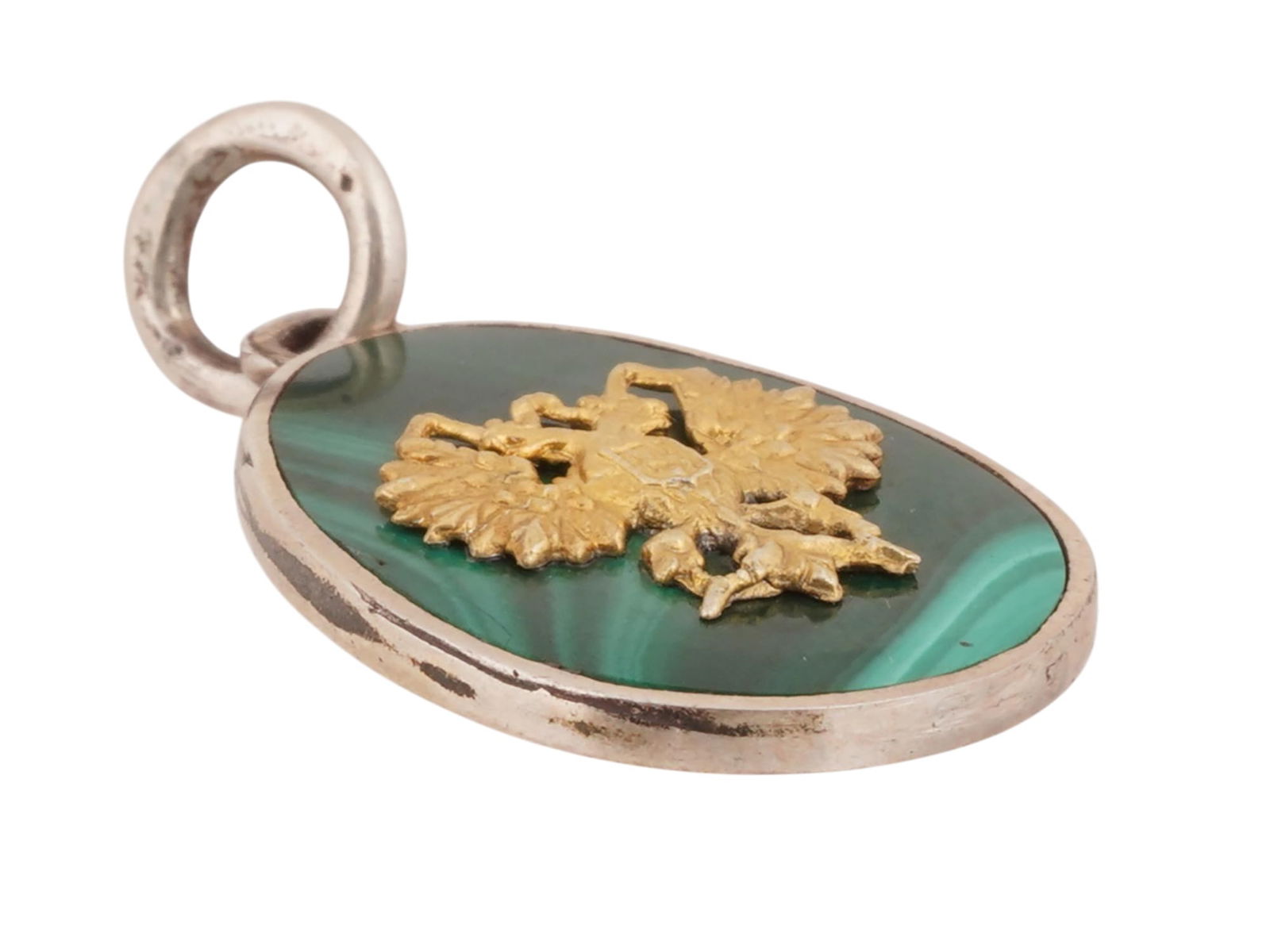 RUSSIAN SILVER MALACHITE EAGLE EASTER EGG PENDANT - 3