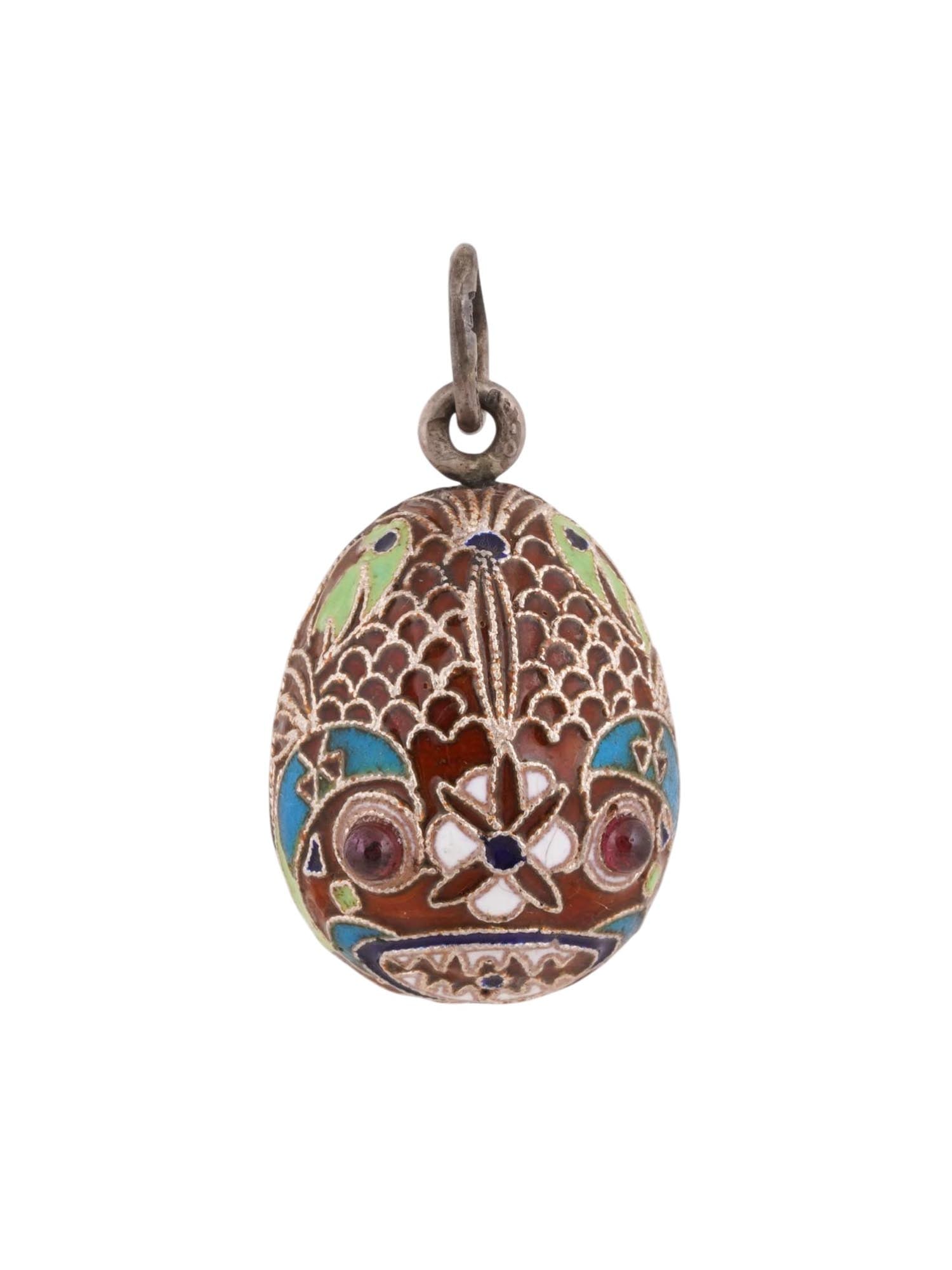 RUSSIAN SILVER ENAMEL EASTER EGG PENDANT W GEMSTONES (1 of 4)